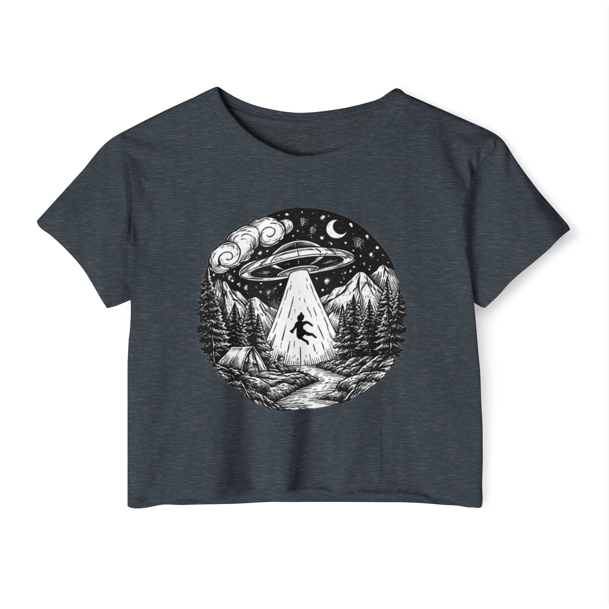 Crop Top | UFO Abduction Night Sky Graphic Women's Festival Crop