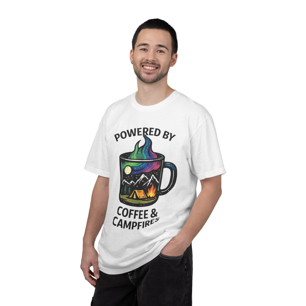 Powered by Coffee & Campfires T-shirt | Camping Mug Nature Graphic
