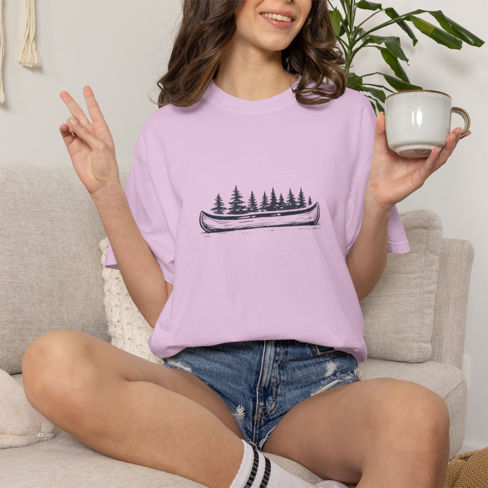 Canoe & Pines T-Shirt | Minimal Outdoor Adventure Graphic Tee