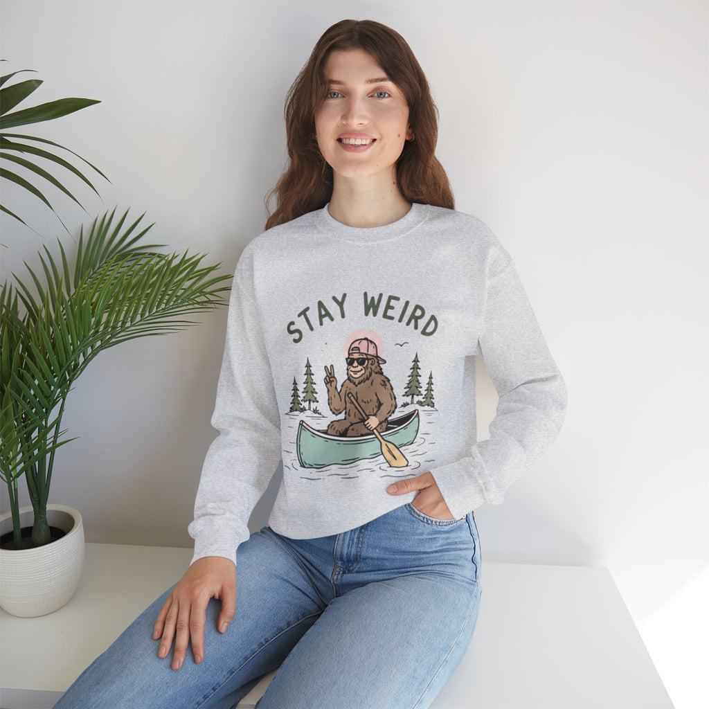 Stay Weird Sasquatch Canoe Crewneck Sweatshirt
