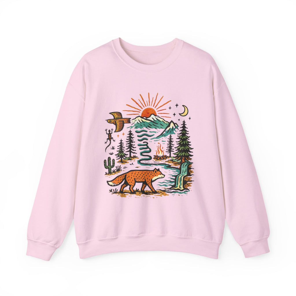 Nature Scene Crewneck Sweatshirt | Desert to Mountain Wildlife Graphic