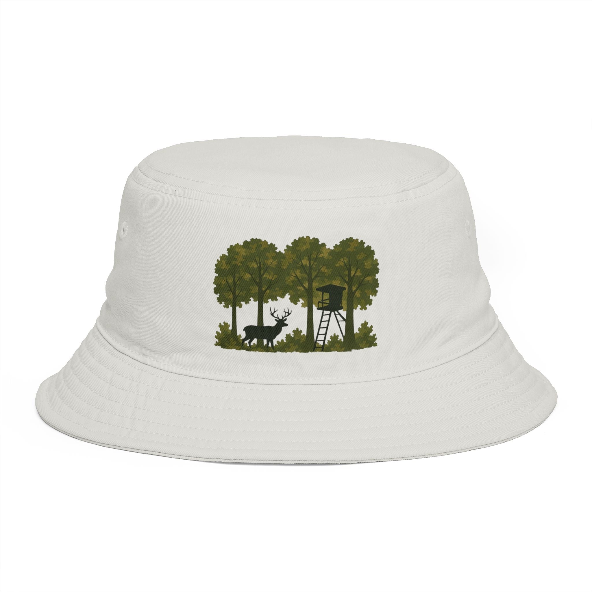 Hunter Scene Bucket Hat | Woodland Deer & Tree Stand Outdoor Bucket Hat