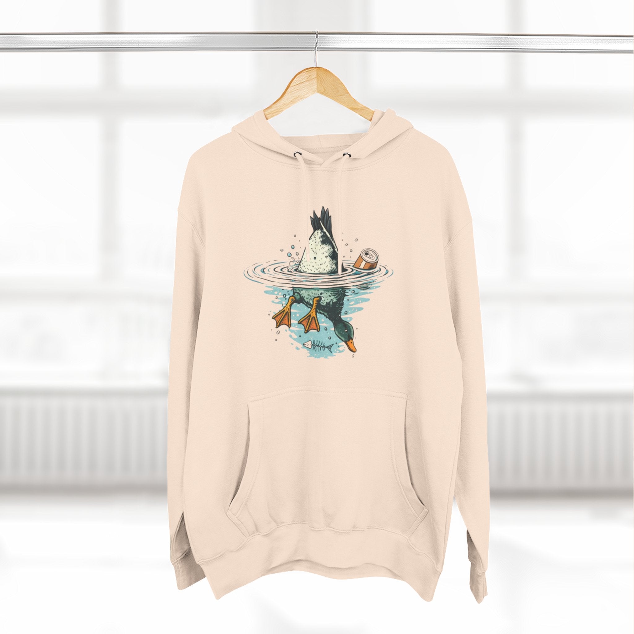 Bottoms Up Duck Fleece Hoodie | Beer Can Graphic Three Panel Pullover