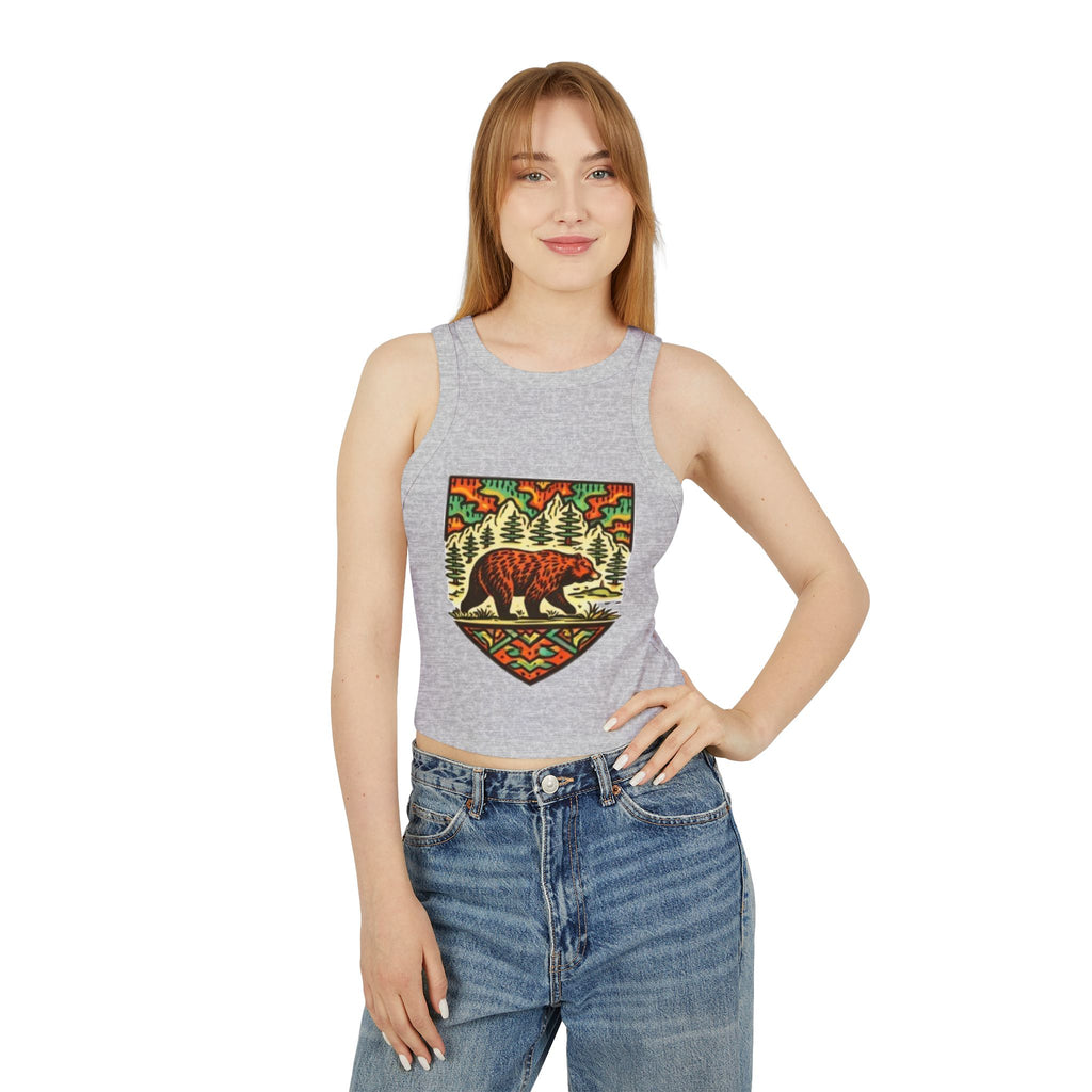 Bear Forest Tank Top | Vintage Wilderness Graphic Racer Crop