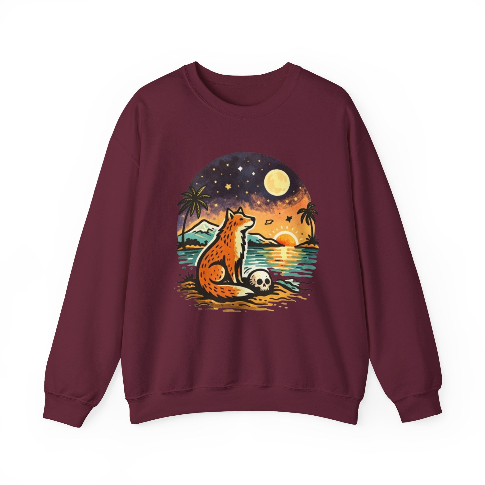 Crewneck Sweatshirt | Sunset Fox Beach Scene Graphic