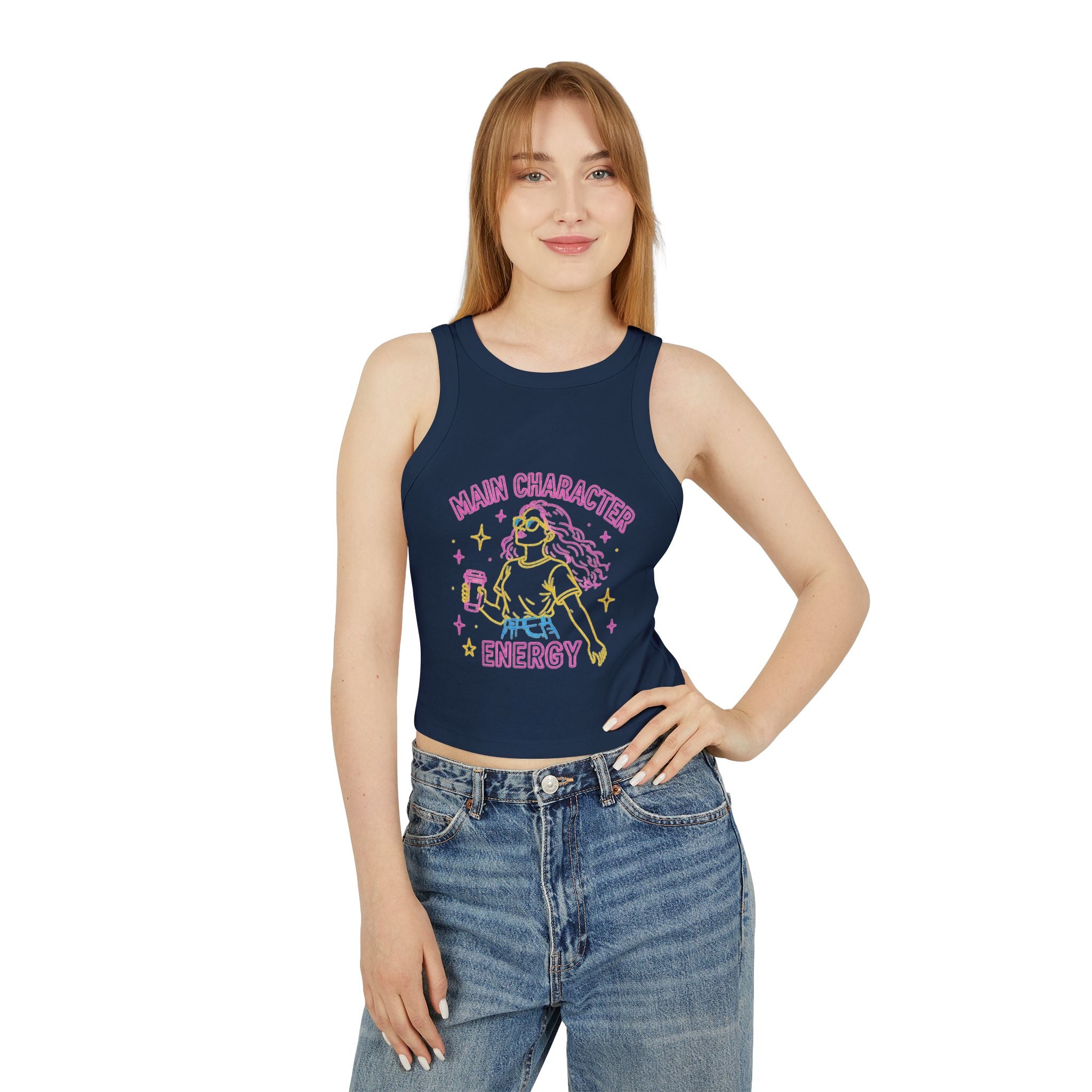 Main Character Energy Crop Tank Top | Womens Graphic Rib Racer