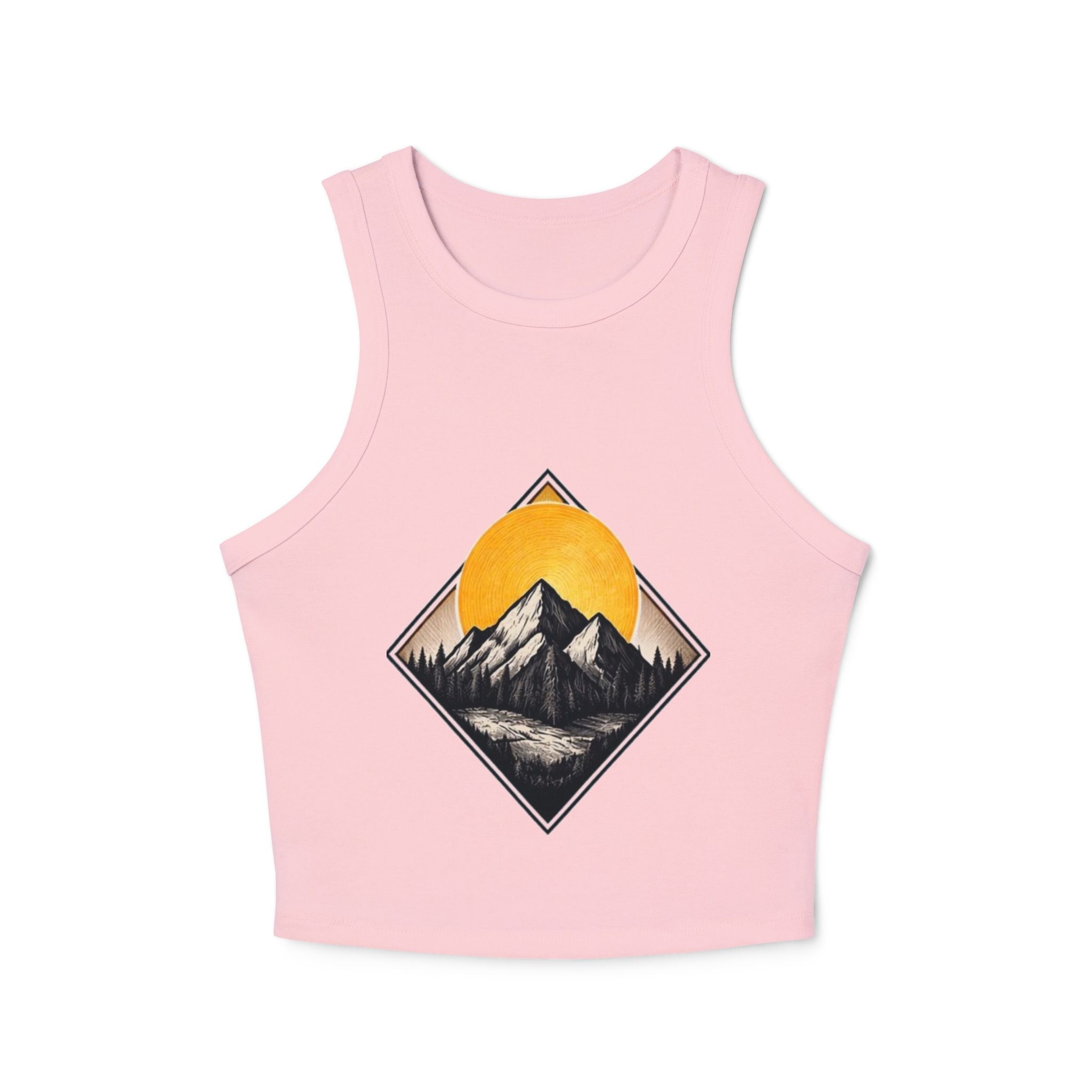 Womens Racer Tank Top | Mountain Sunset Graphic Crop Top