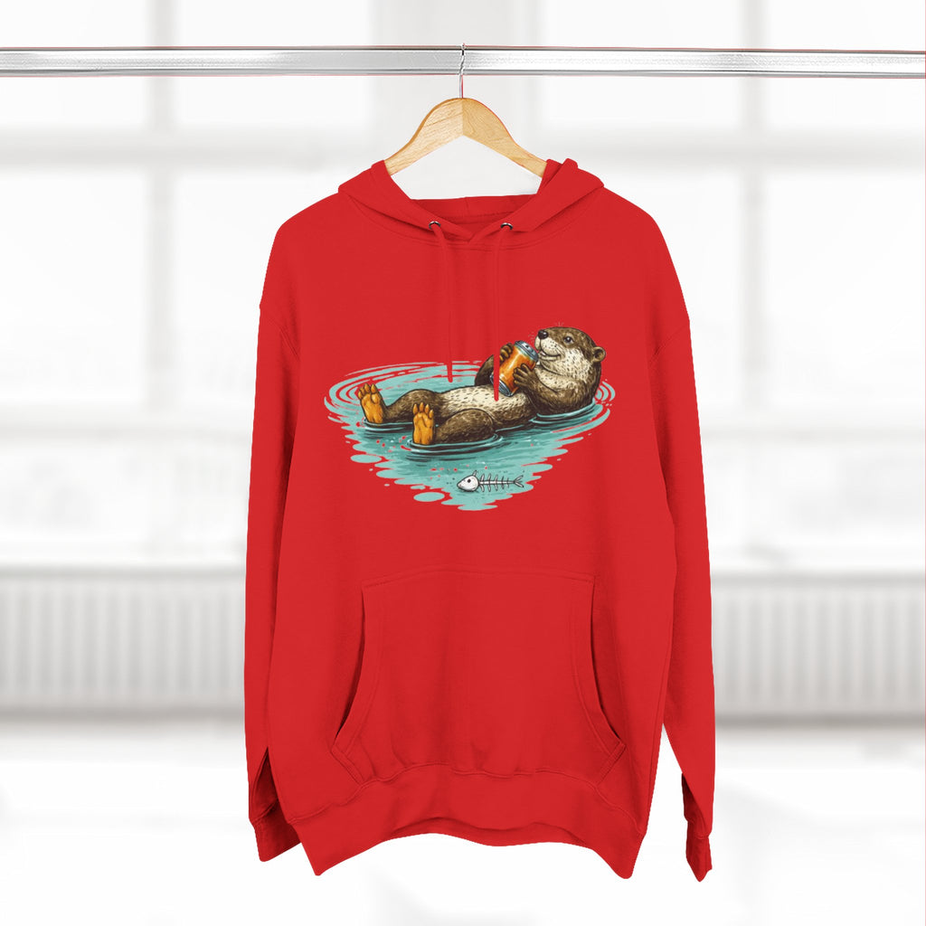 Otter Floating Graphic Hoodie | Relaxing Sea Otter with Beer Pullover