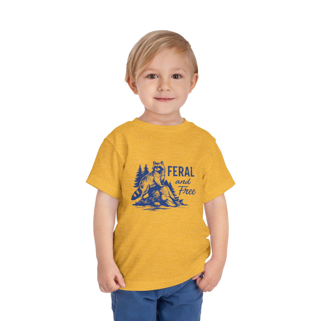 Toddler Tee | "Feral and Free" Raccoon Forest Graphic