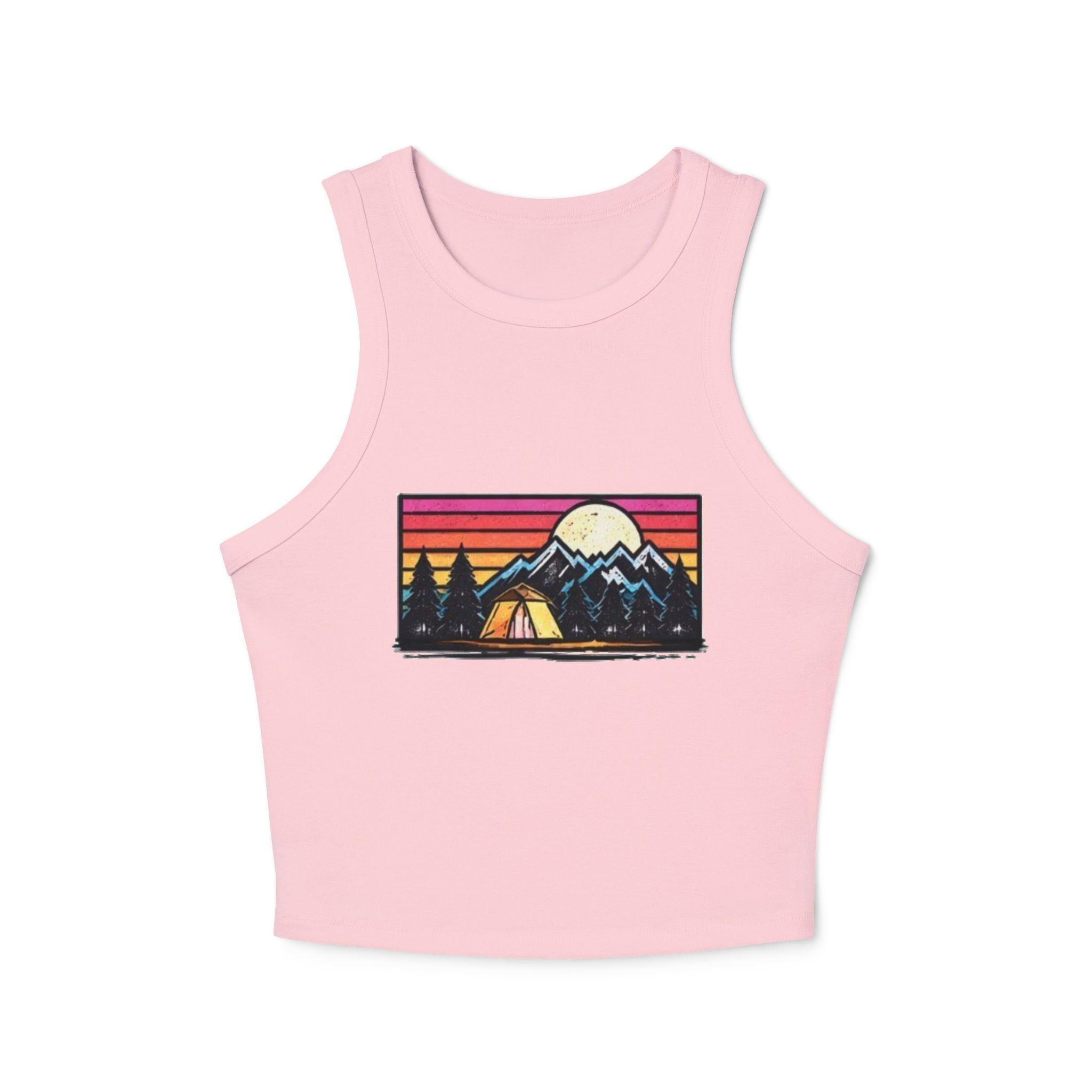 Womens Racer Tank Top | Vintage Sunset Camping Graphic