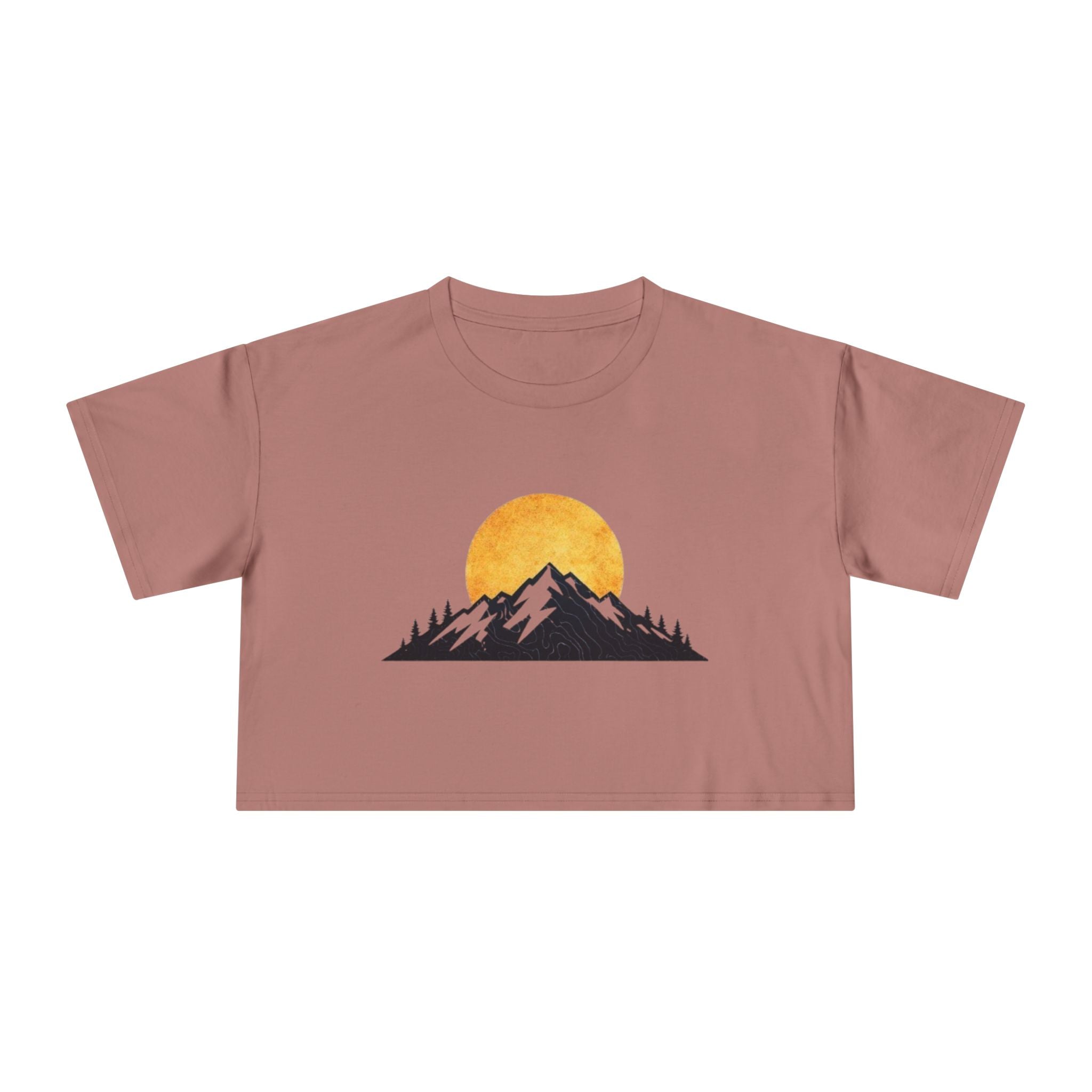 Mountain Sunrise Womens Crop Tee | Minimal Nature Graphic Top