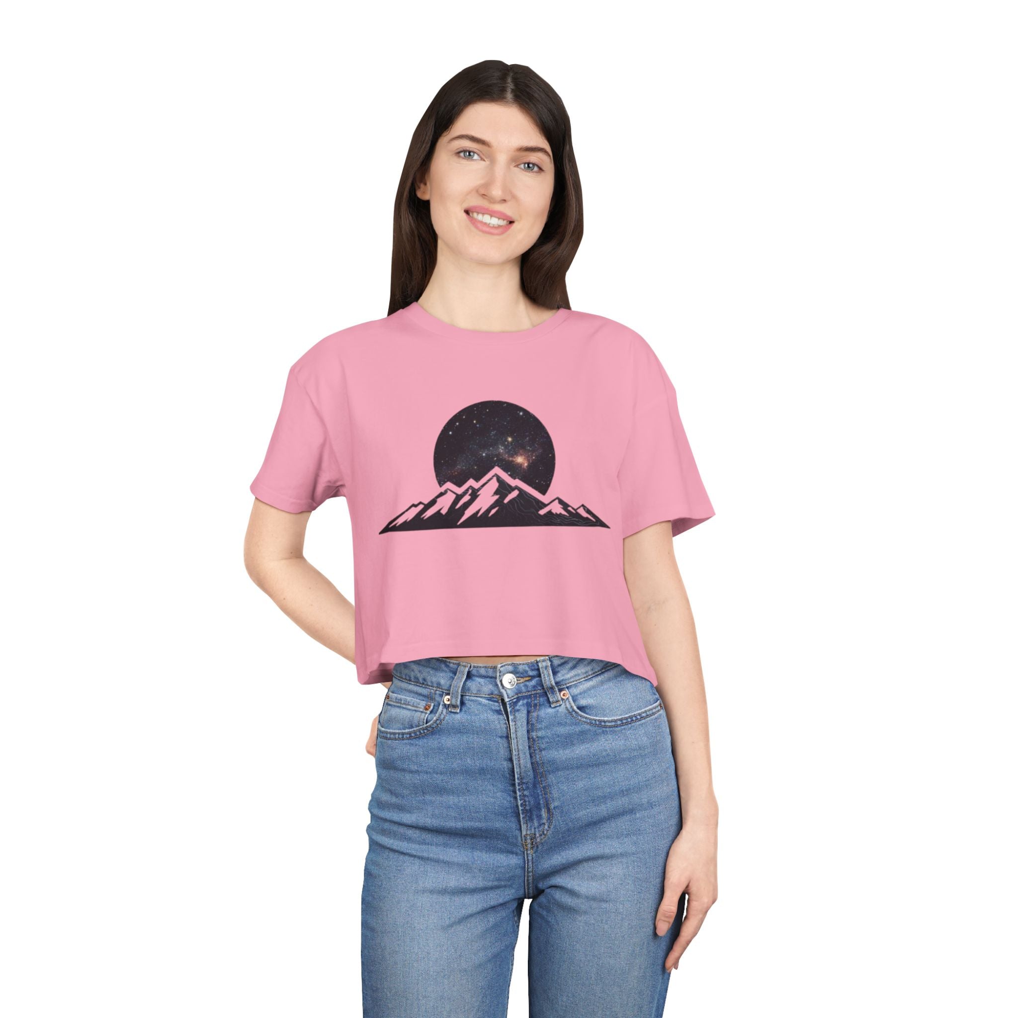 Crop Tee | Night Sky Mountain Graphic