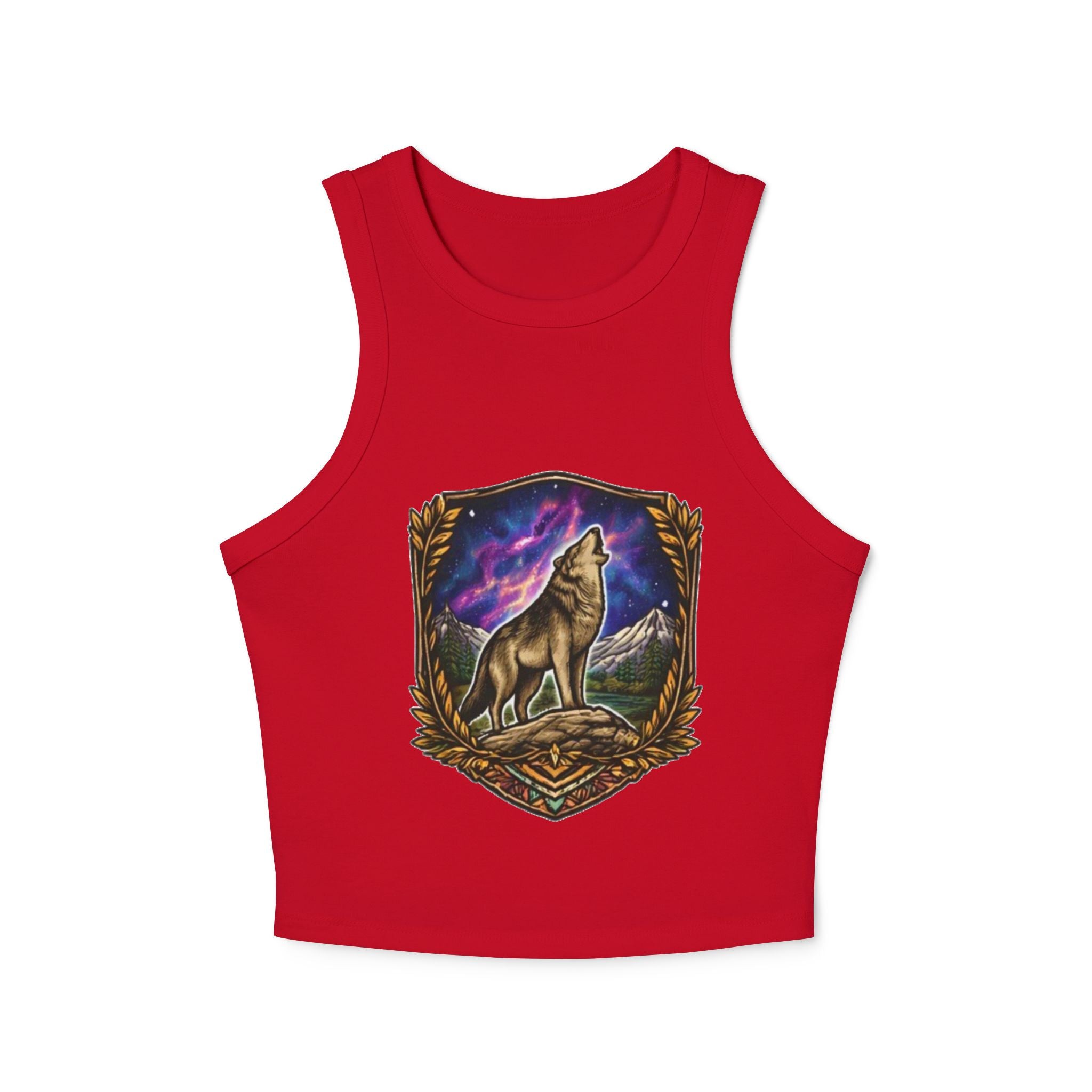 Wolf Crest Racer Tank Top | Northern Lights Graphic Crop Tank