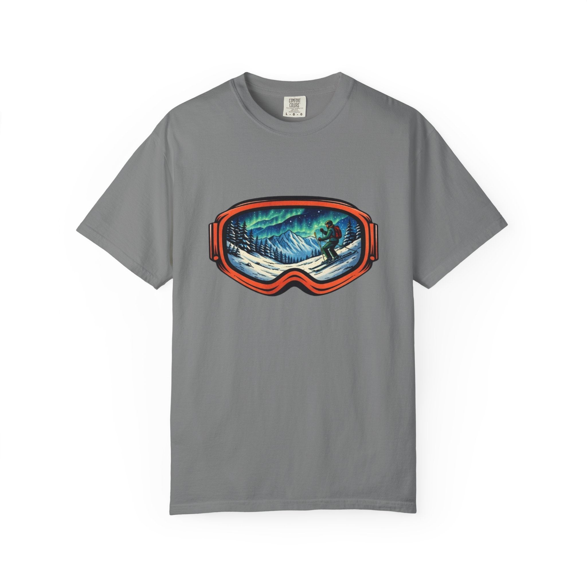Northern Lights Ski Goggles T-Shirt | Aurora Skiing Landscape Design