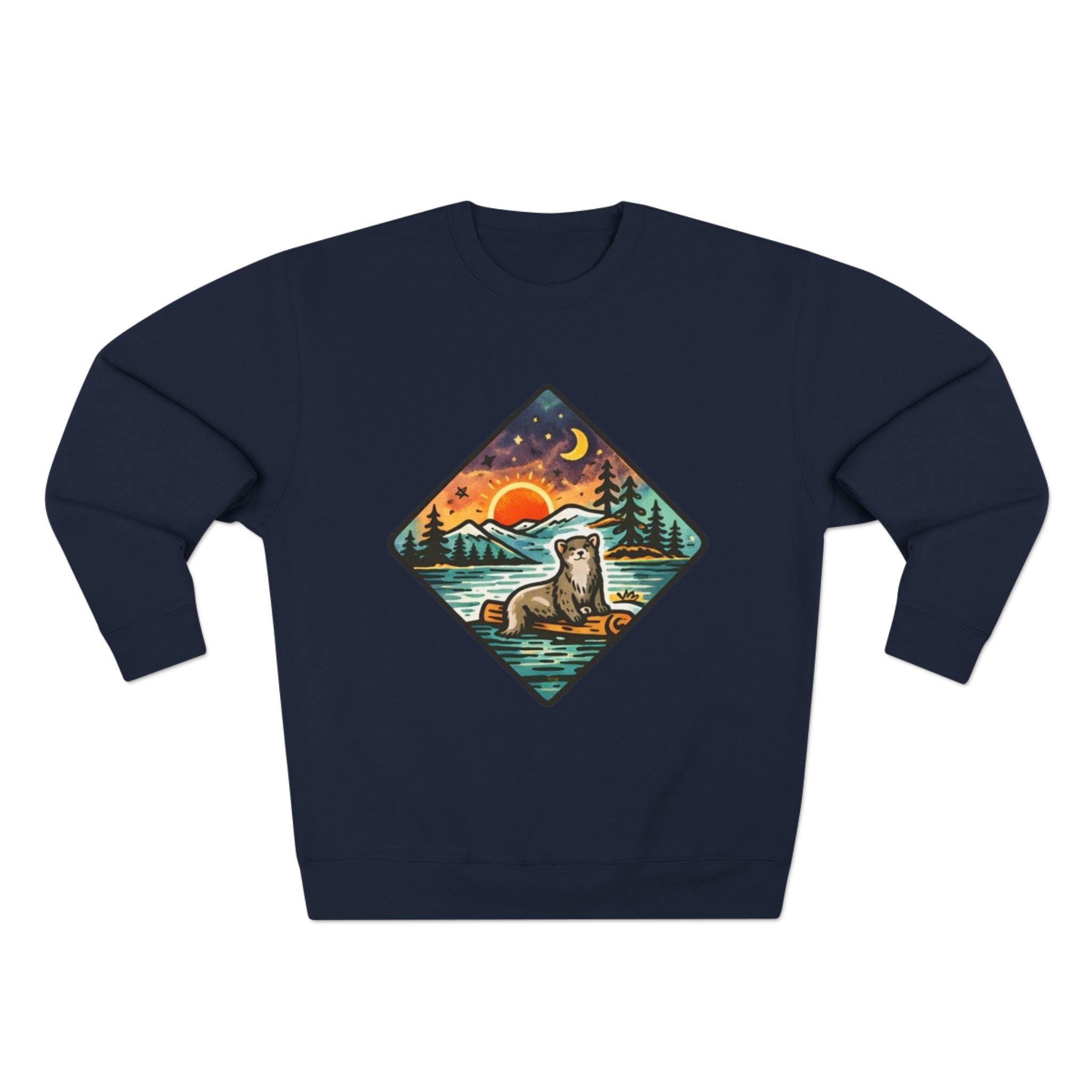 Otter Sunset Crewneck Sweatshirt | Retro Nature Graphic