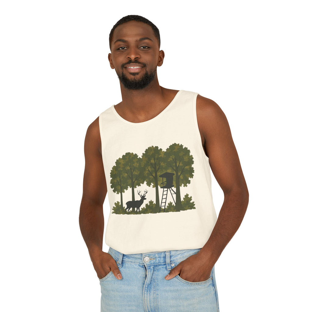 Deer Stand Woodland Tank Top | Hunting Cabin Forest Silhouette