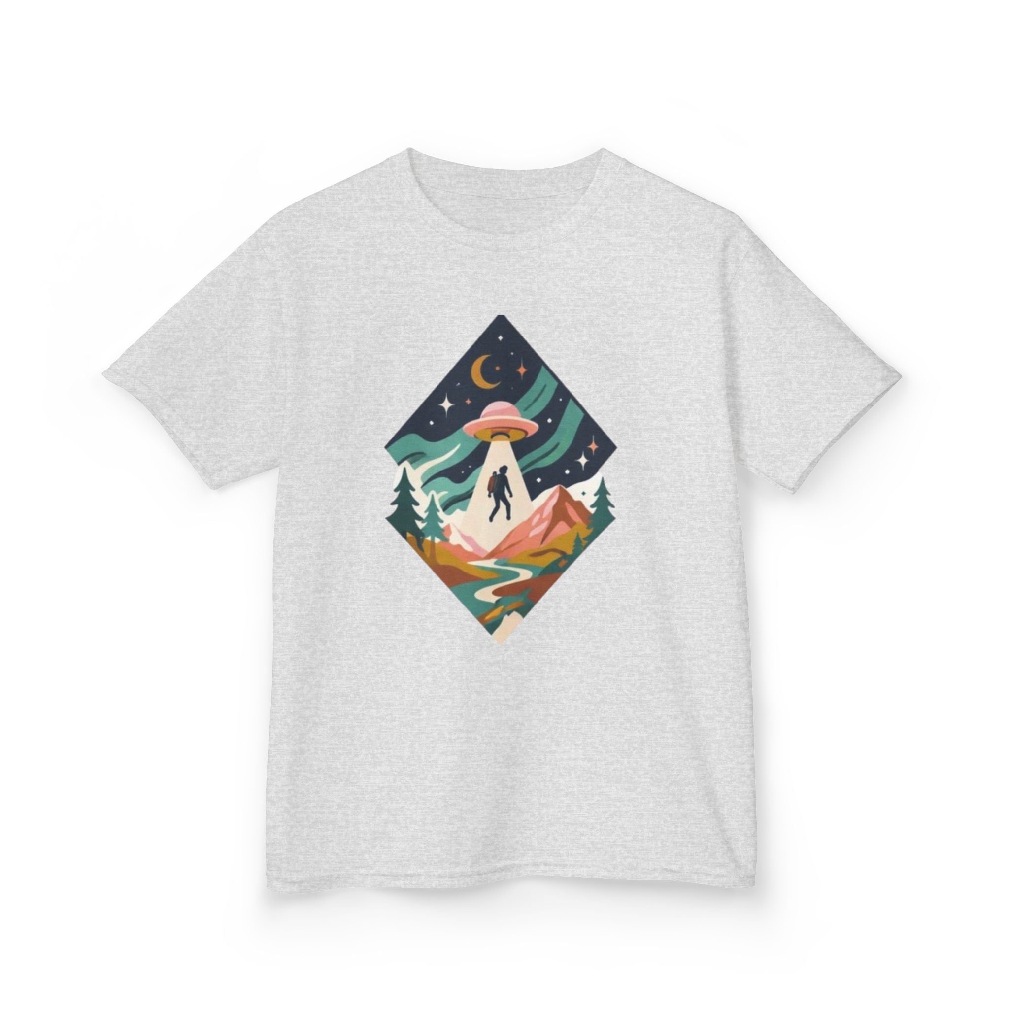 Kids Tee | Colorful UFO Abduction Mountain Scene