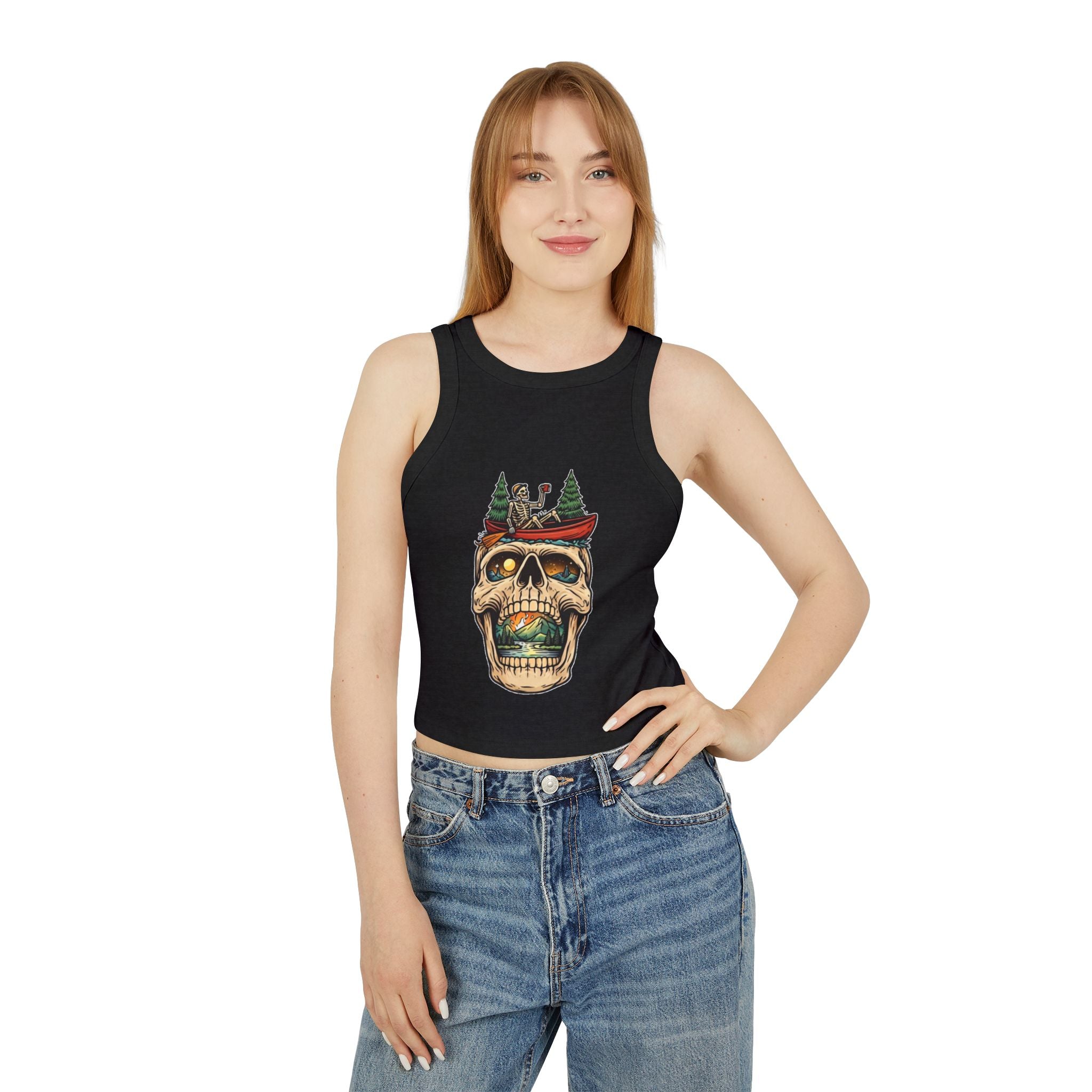 Skull Canoe Crop Tank | Adventure Skull Graphic Racerback Tank Top
