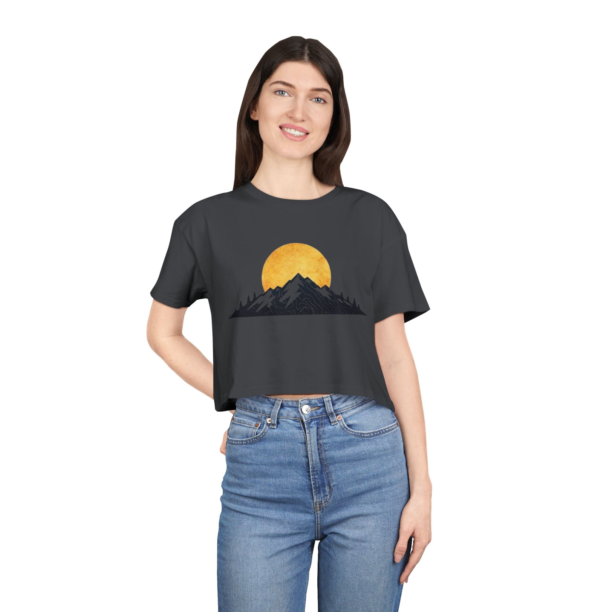 Mountain Sunrise Womens Crop Tee | Minimal Nature Graphic Top