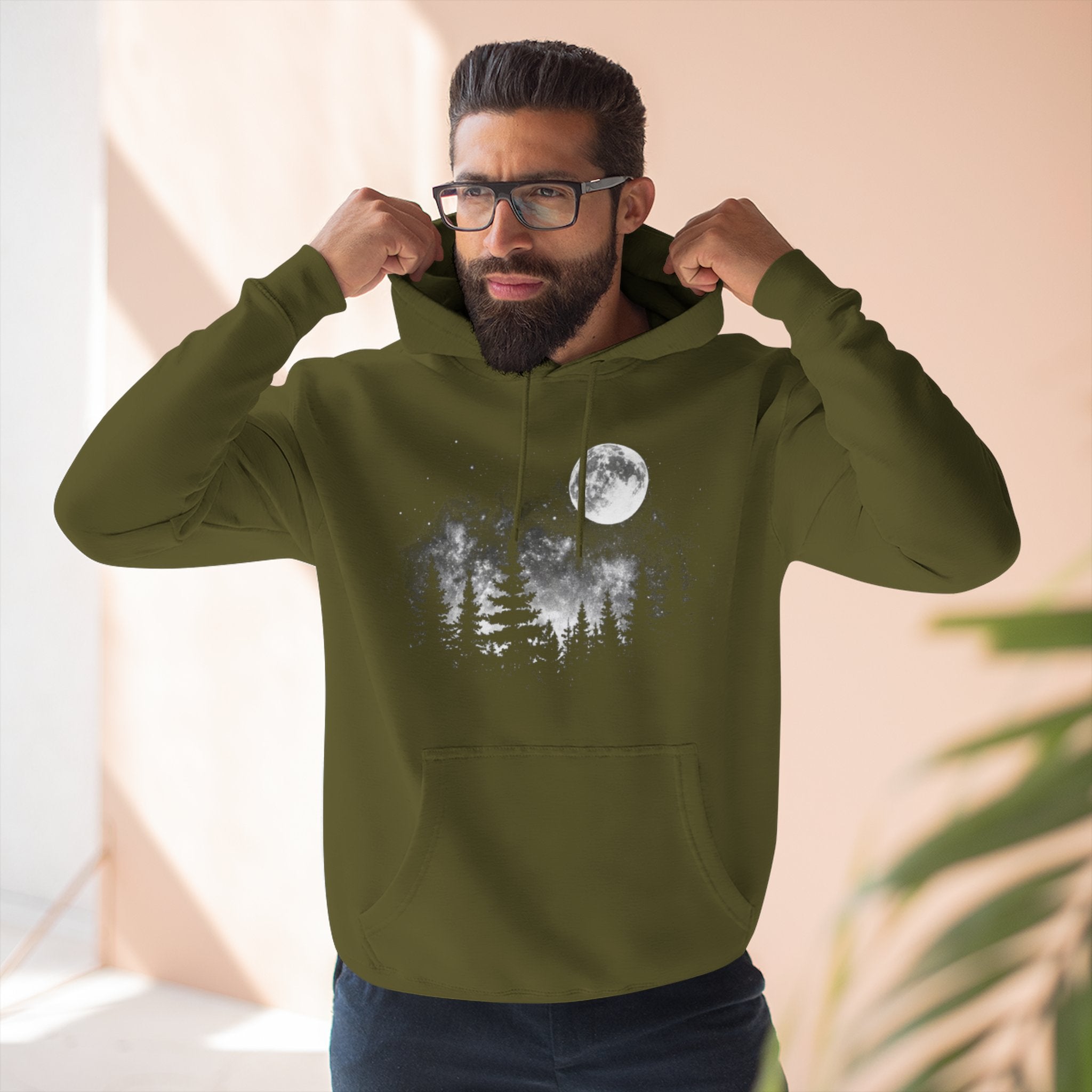 Moonlit Forest Hoodie | Moon & Pines Graphic Fleece Pullover