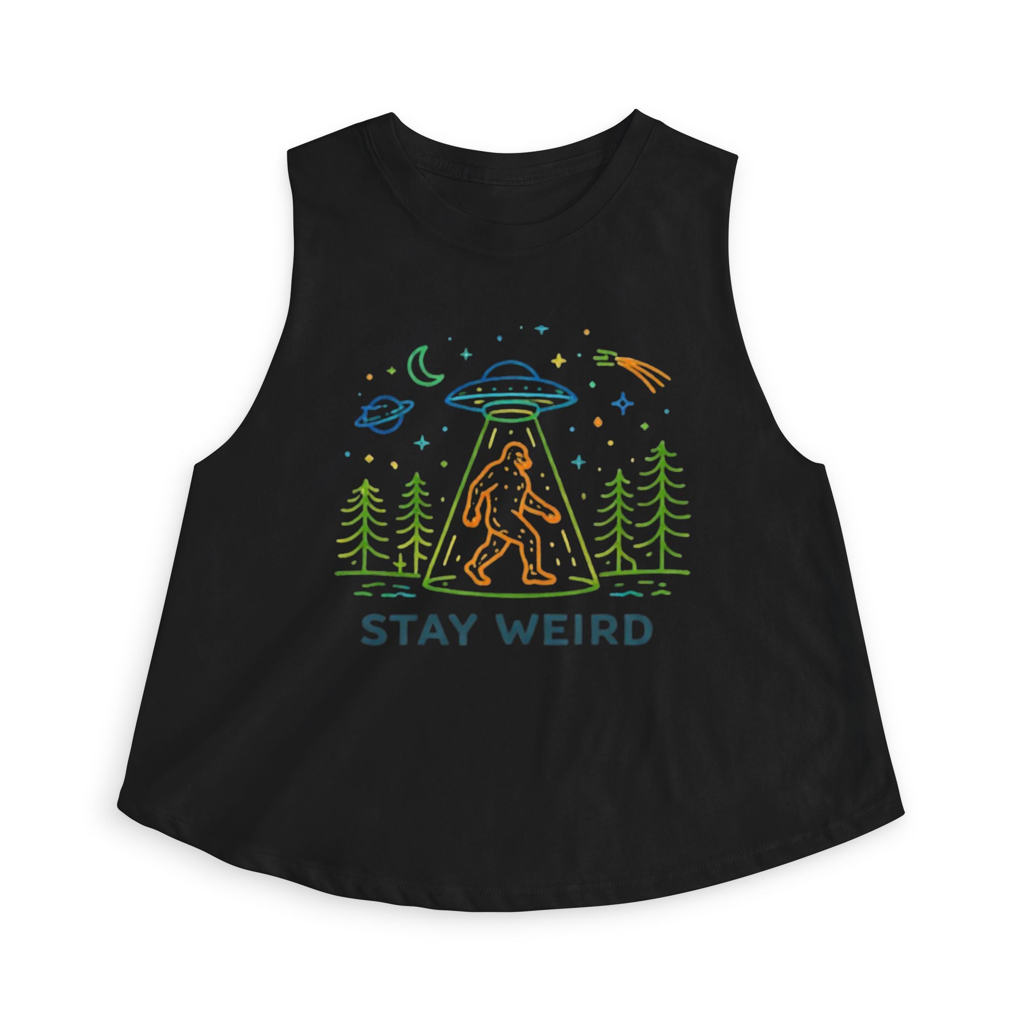 Stay Weird Alien Crop Top | Women's UFO Bigfoot Graphic Tank