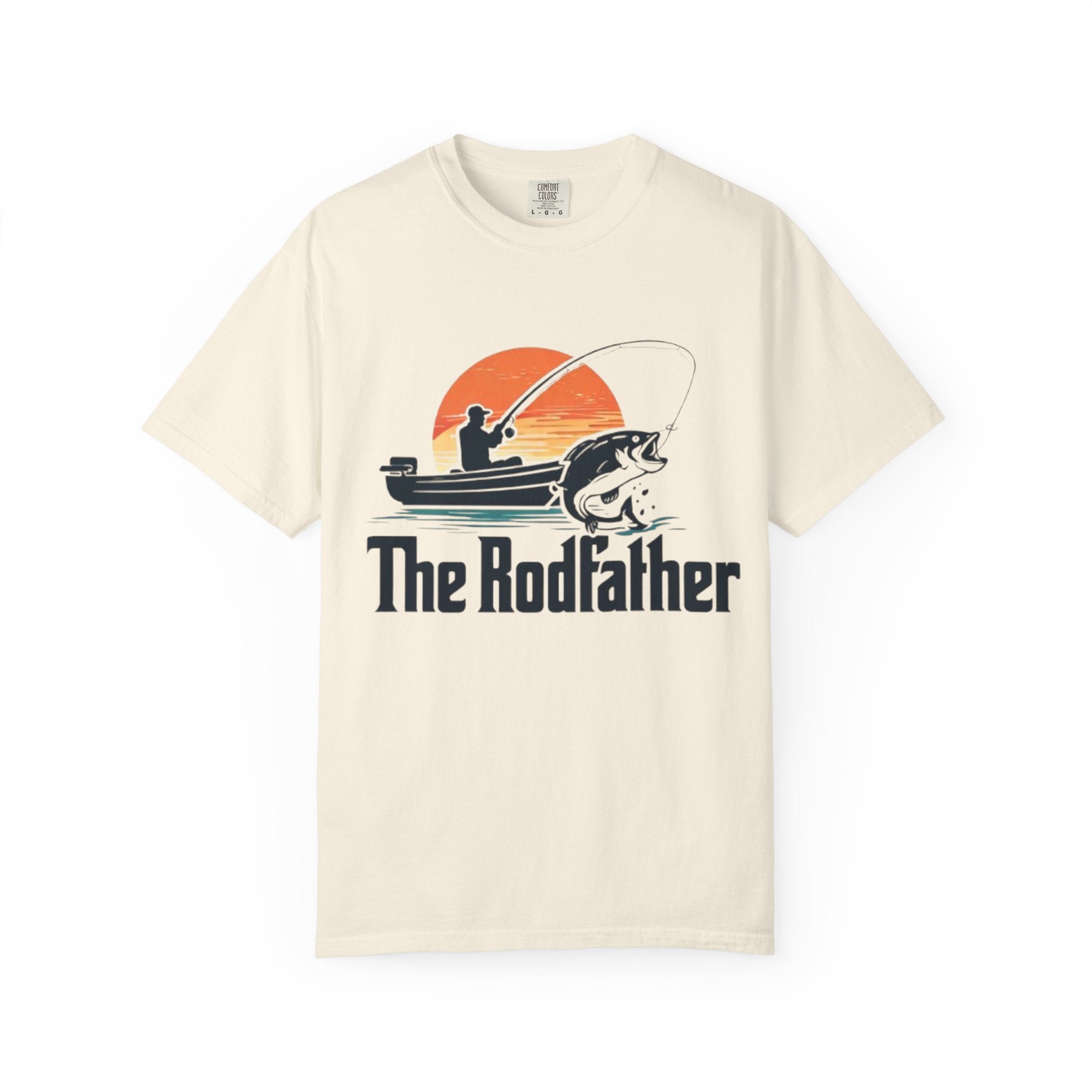 The Rodfather fishing silhouette T-Shirt | Bass boat sunset design