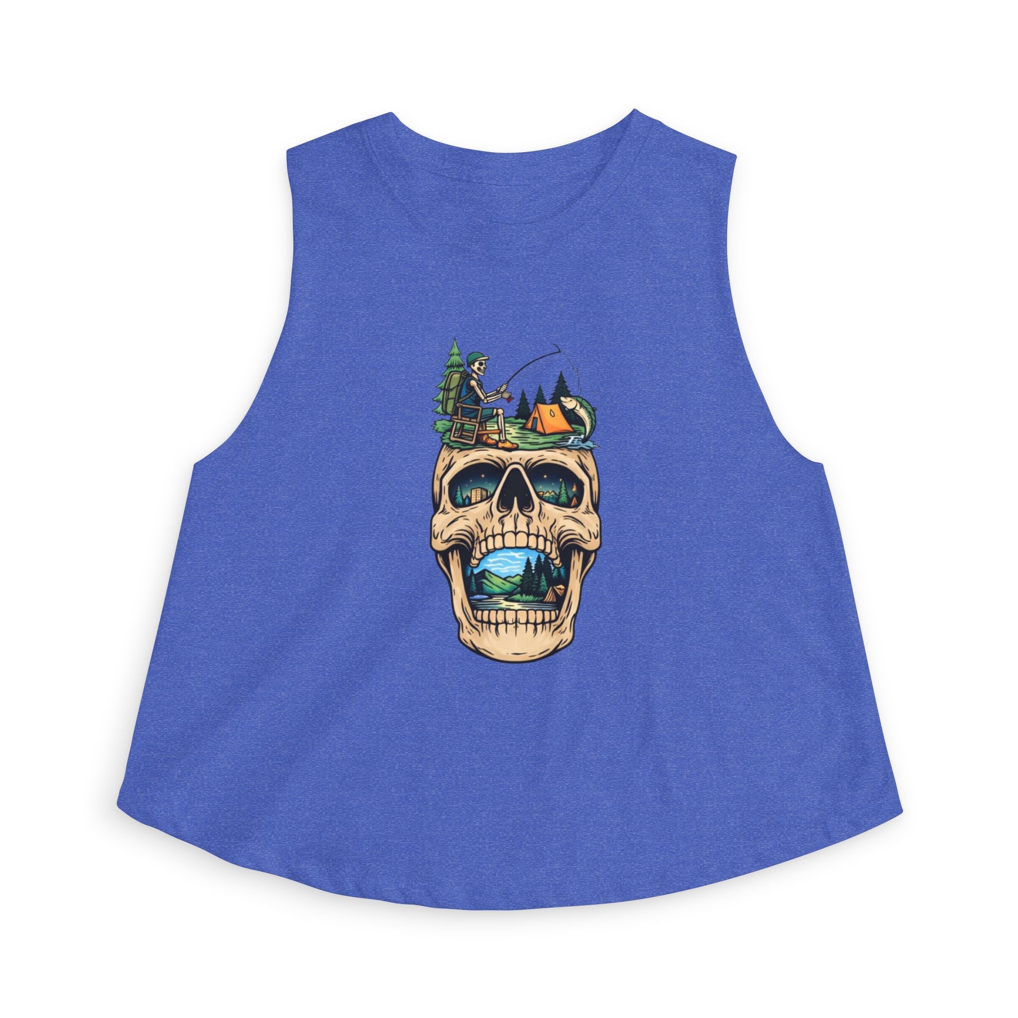 Skull Camping Fishing Crop Top | Adventure Outdoors Graphic Tank