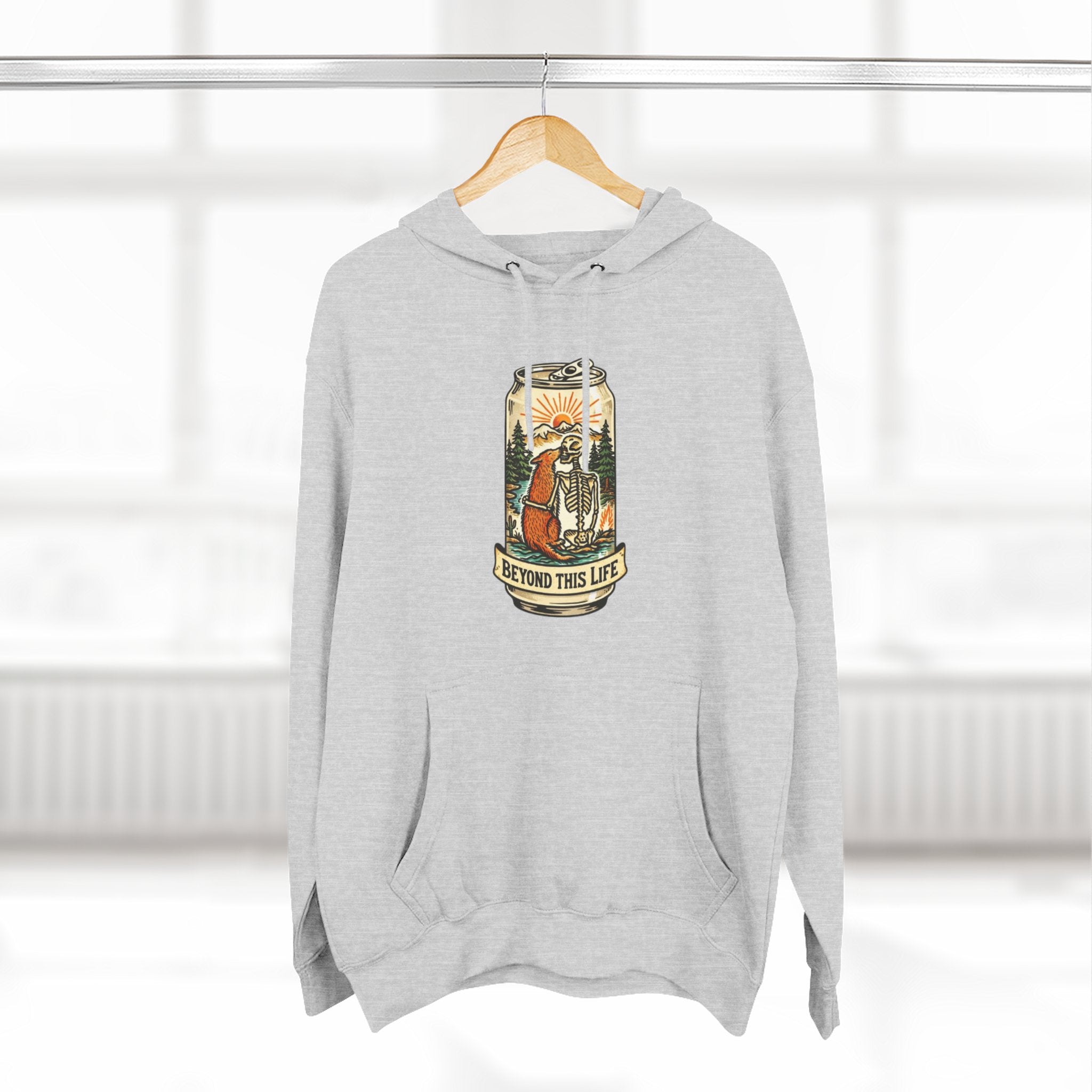 Vintage Skeleton and Dog Camper Hoodie | Beyond This Life Retro Travel Graphic