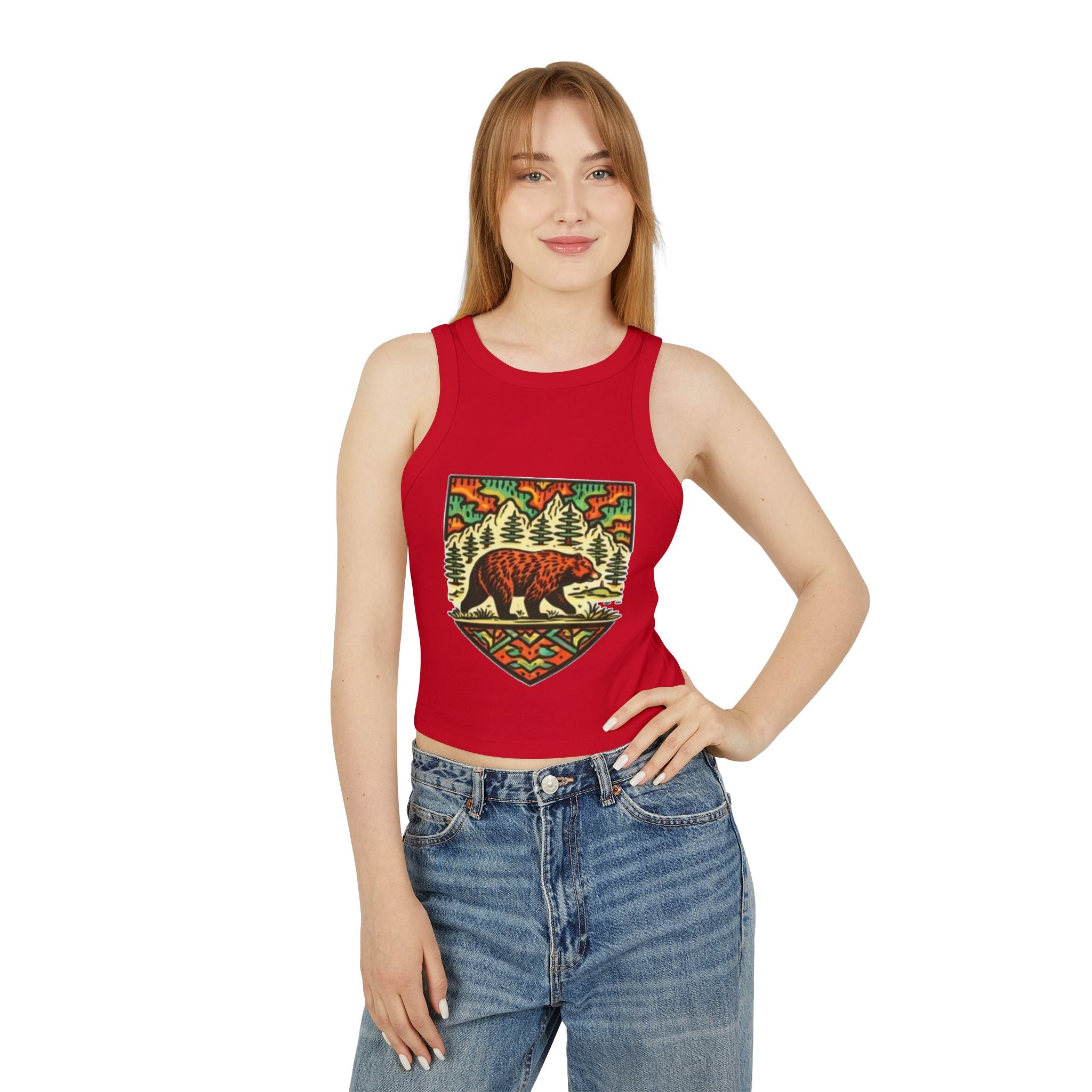 Bear Forest Tank Top | Vintage Wilderness Graphic Racer Crop
