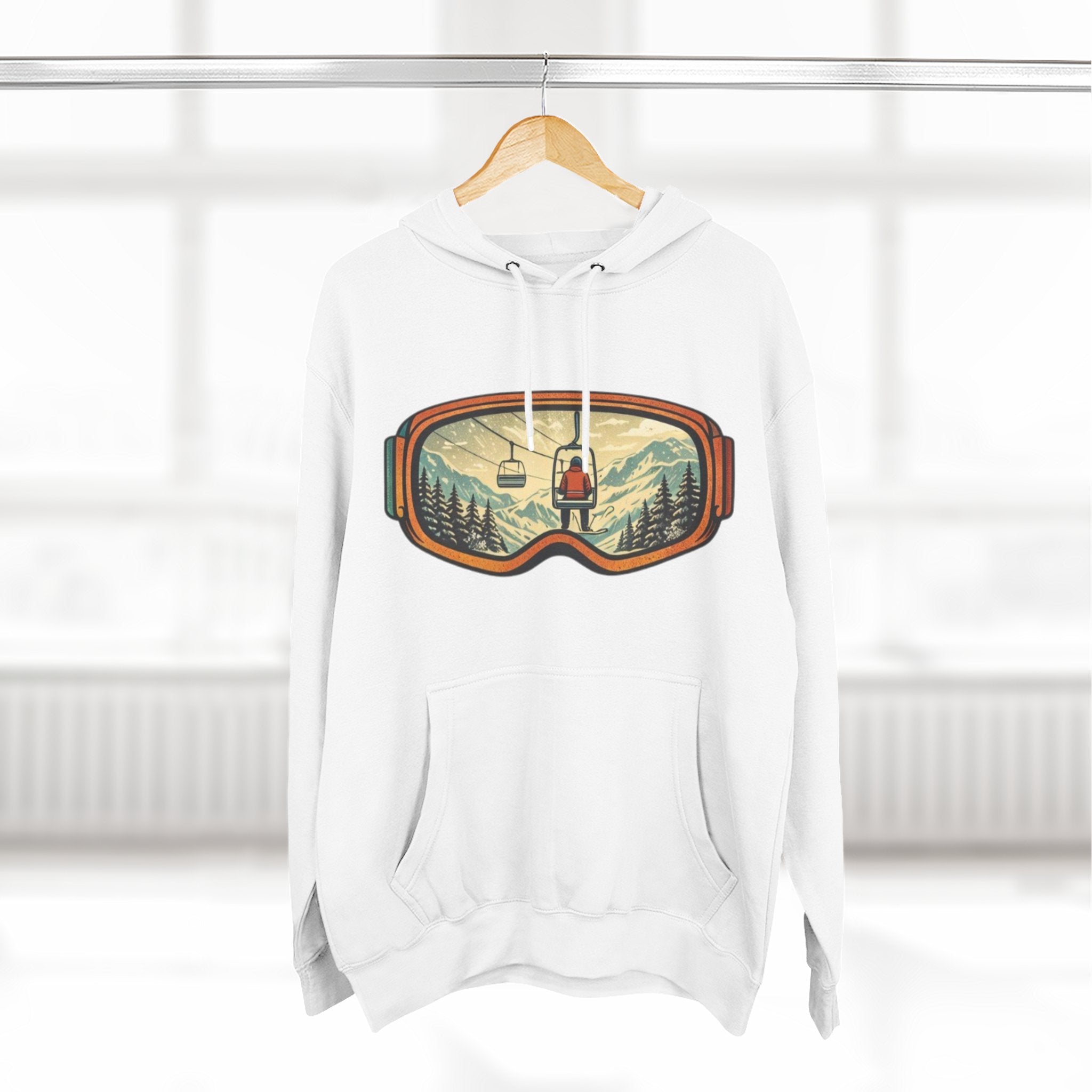 Ski Goggles Graphic Hoodie | Mountain Lift Scene Pullover