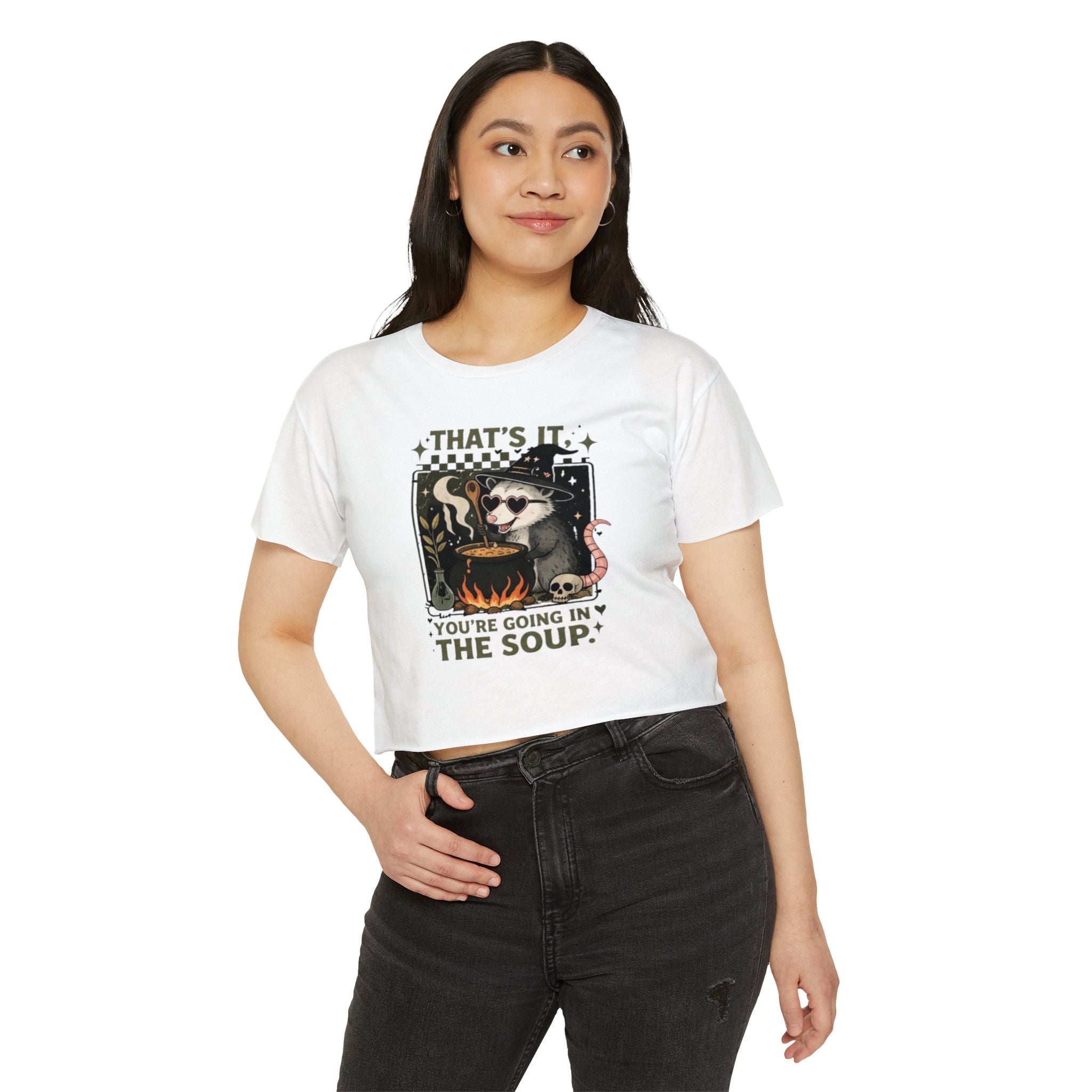 Witchy Opossum Crop Top | "Thats It, Youre Going in the Soup" Festival Tee