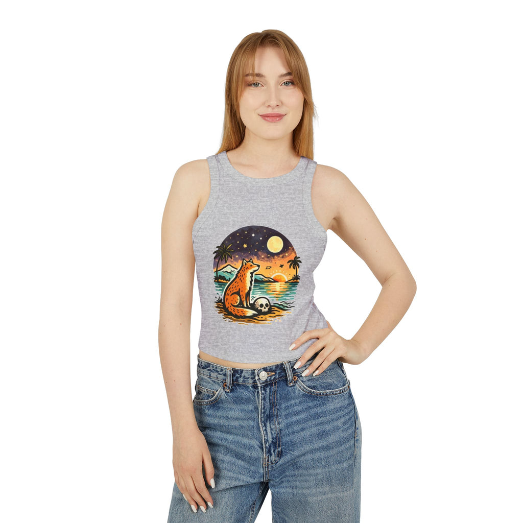 Fox Sunset Racer Tank Top | Vintage Beach Moon Graphic