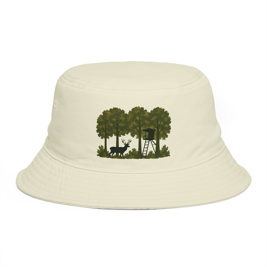 Hunter Scene Bucket Hat | Woodland Deer & Tree Stand Outdoor Bucket Hat