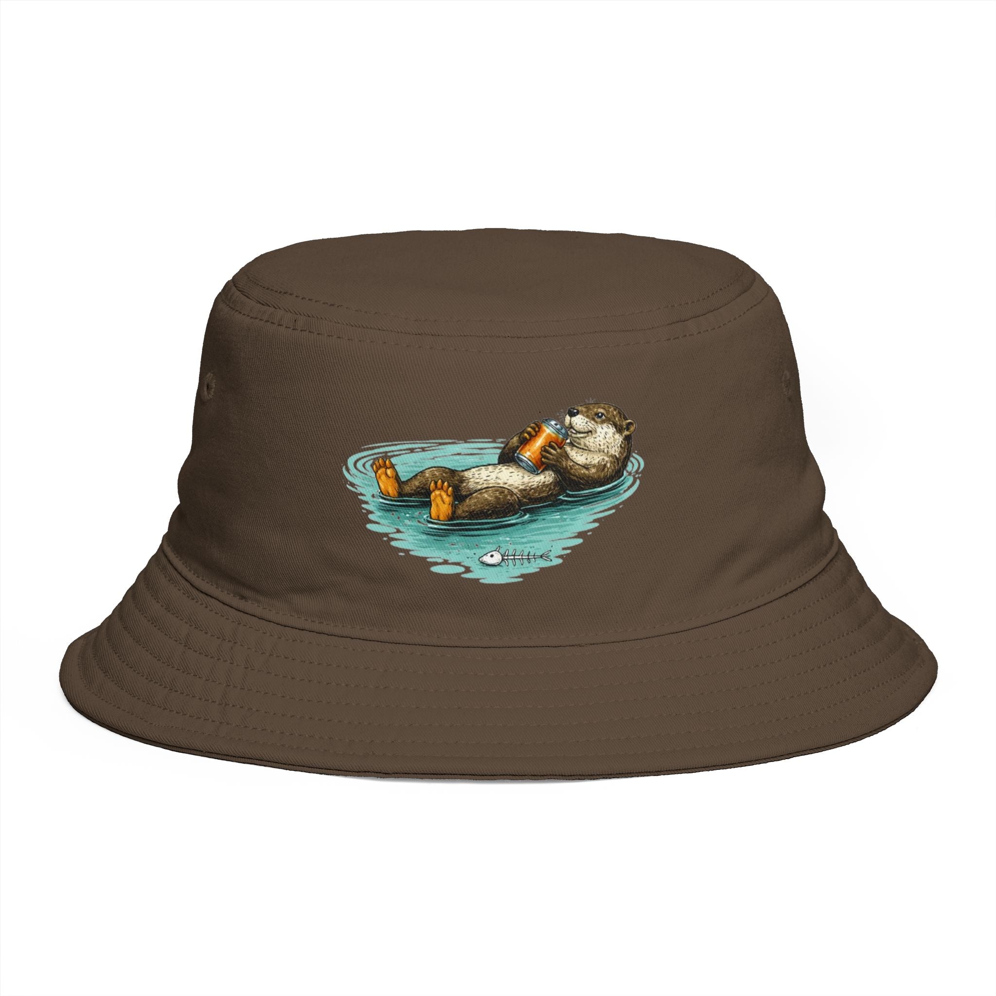 Otter Float Bucket Hat | Cute River Otter Relaxing on Water, Casual Outdoor Sun Hat