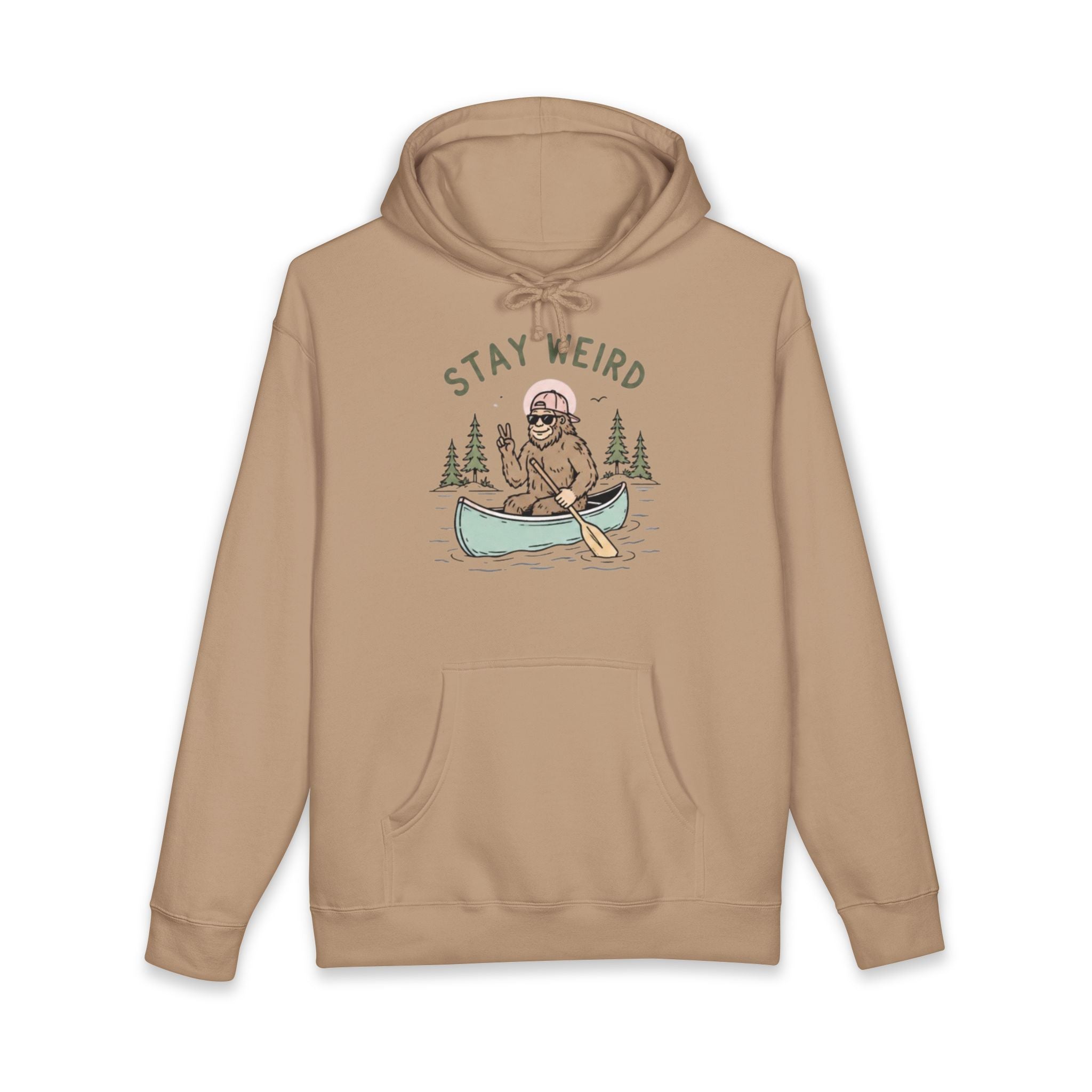 Stay Weird Canoe Hoodie | Bigfoot Paddling Graphic Sweatshirt