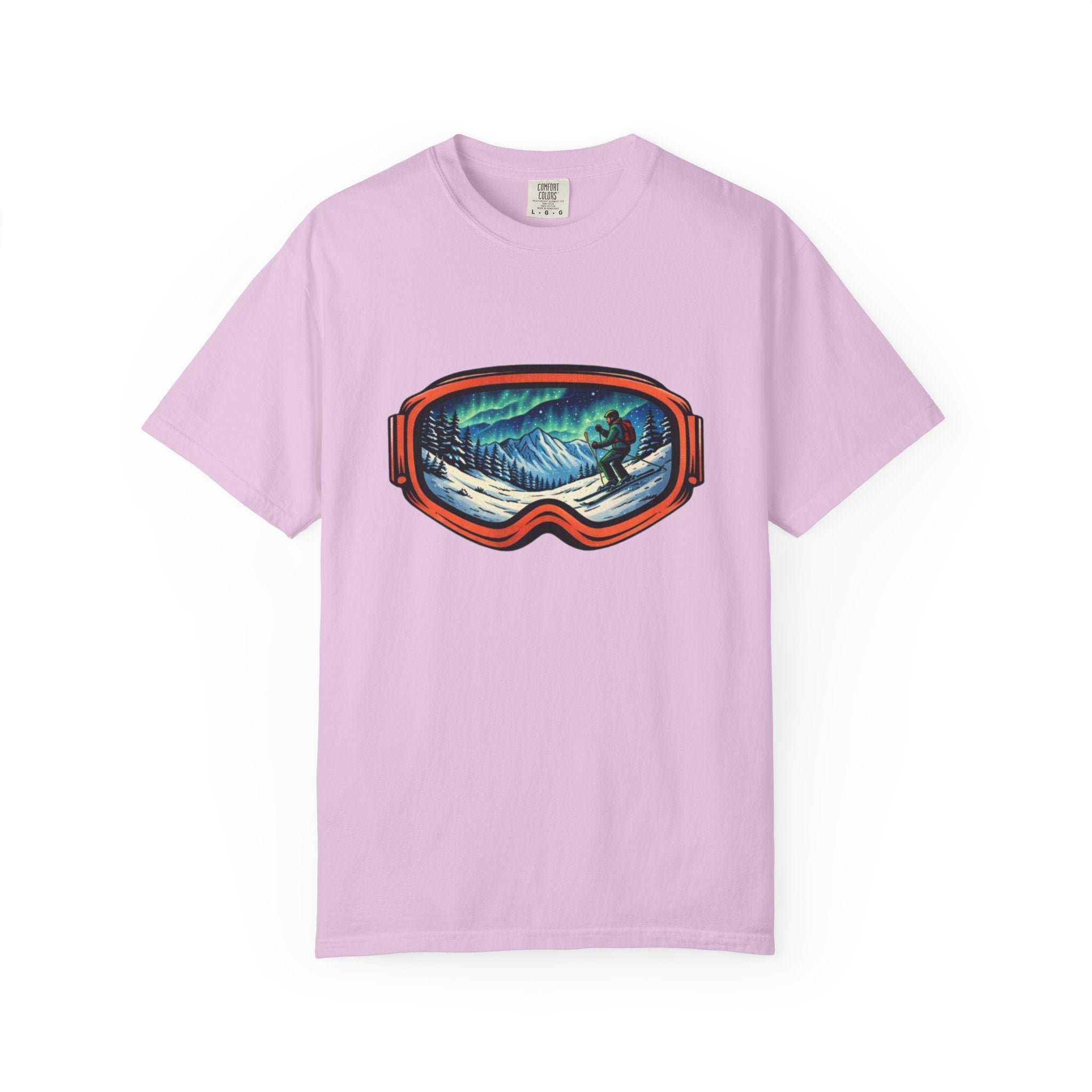 Northern Lights Ski Goggles T-Shirt | Aurora Skiing Landscape Design