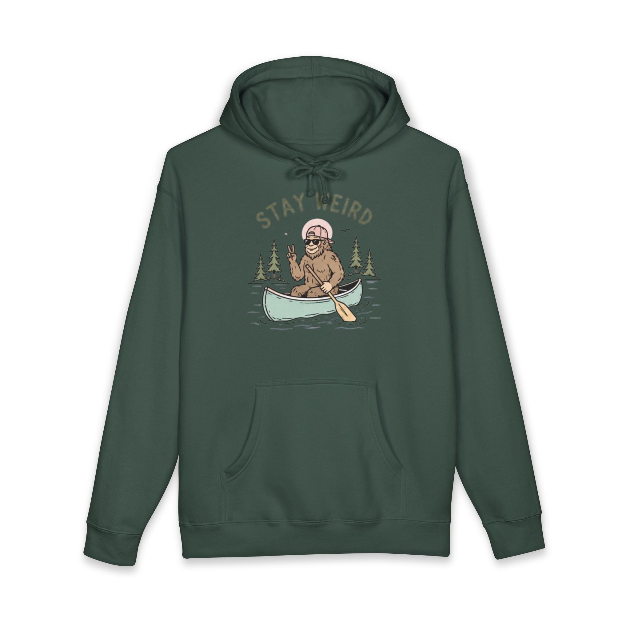 Stay Weird Canoe Hoodie | Bigfoot Paddling Graphic Sweatshirt