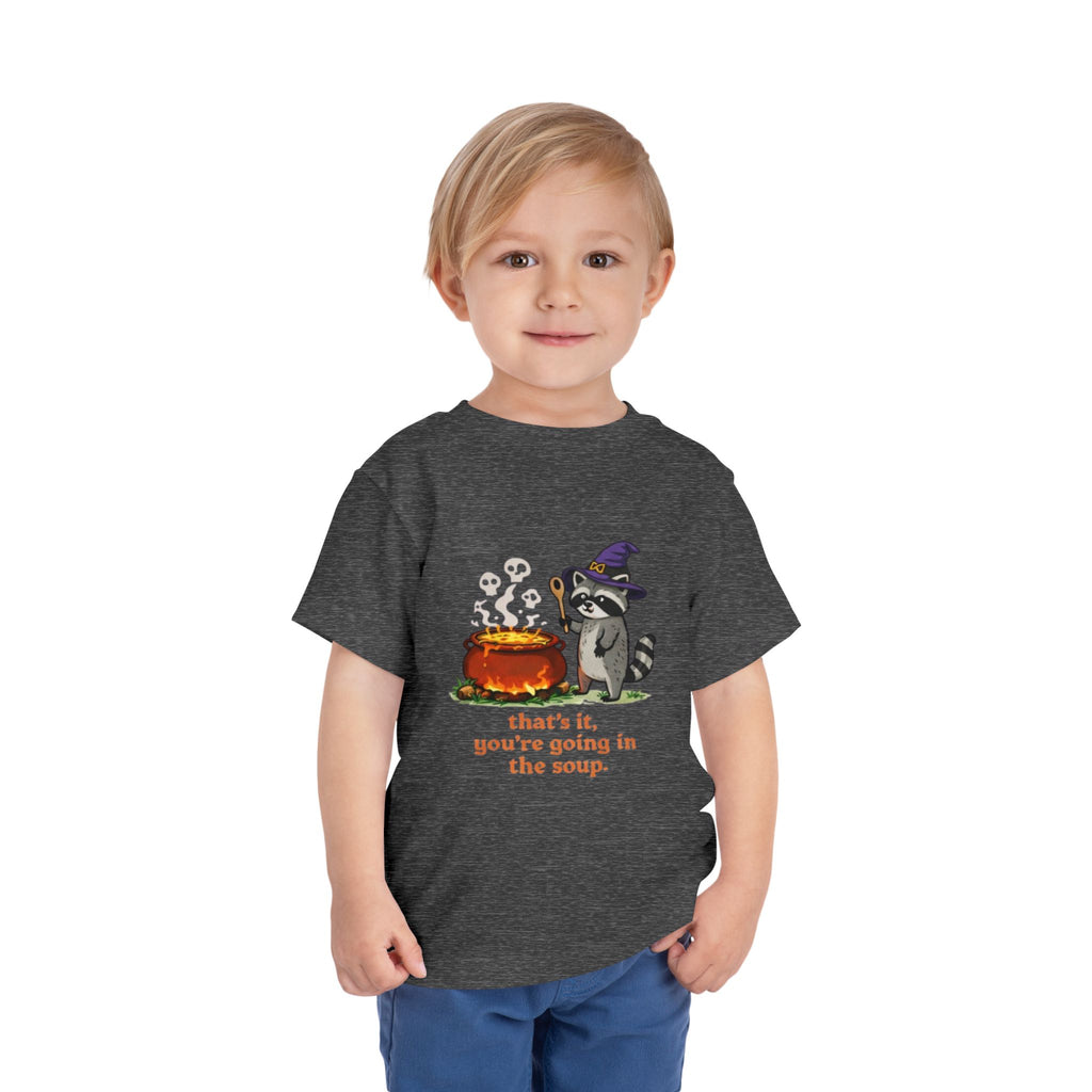 Toddler Tee | Cute Witch Raccoon with Cauldron "thats it, youre going in the soup"