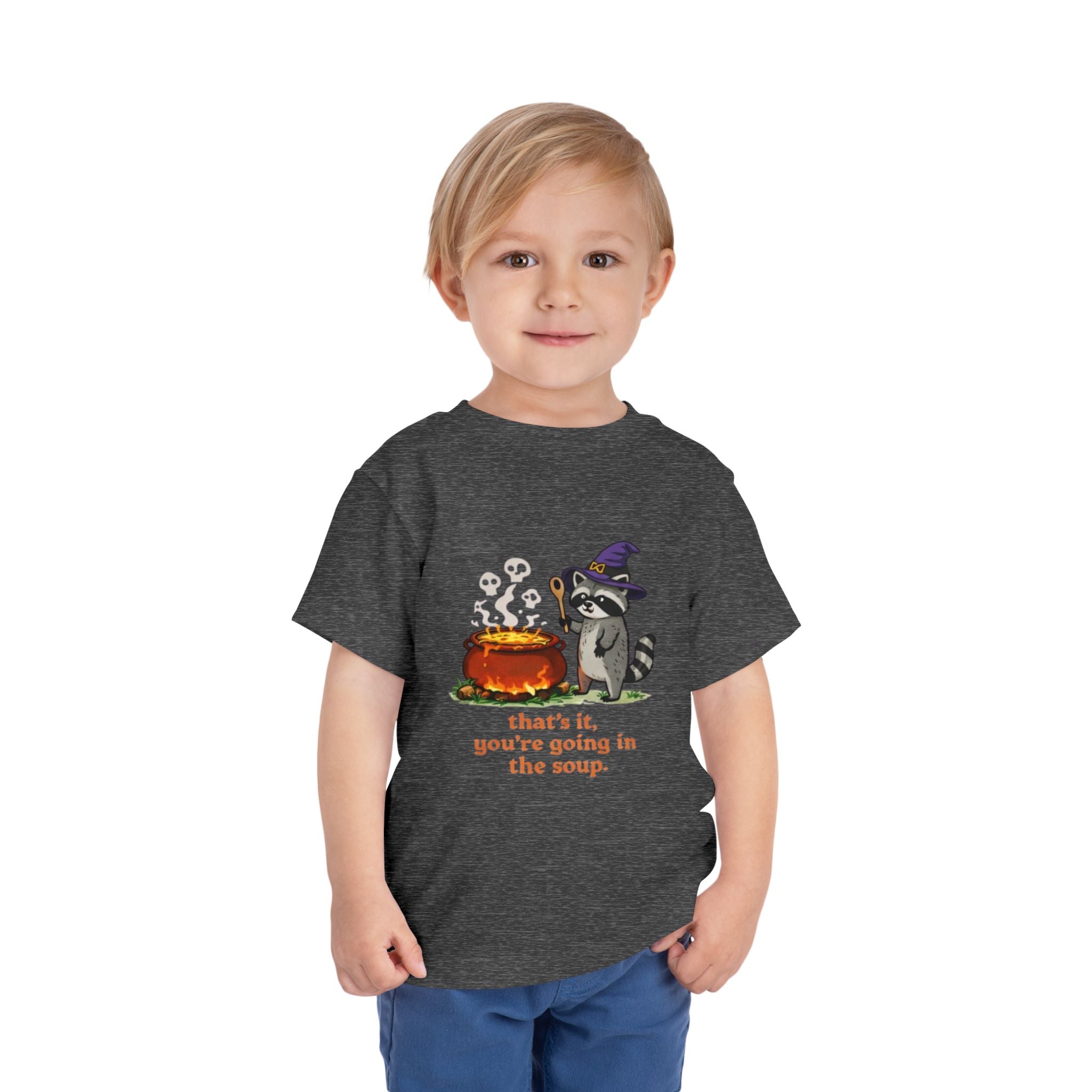Toddler Tee | Cute Witch Raccoon with Cauldron "thats it, youre going in the soup"
