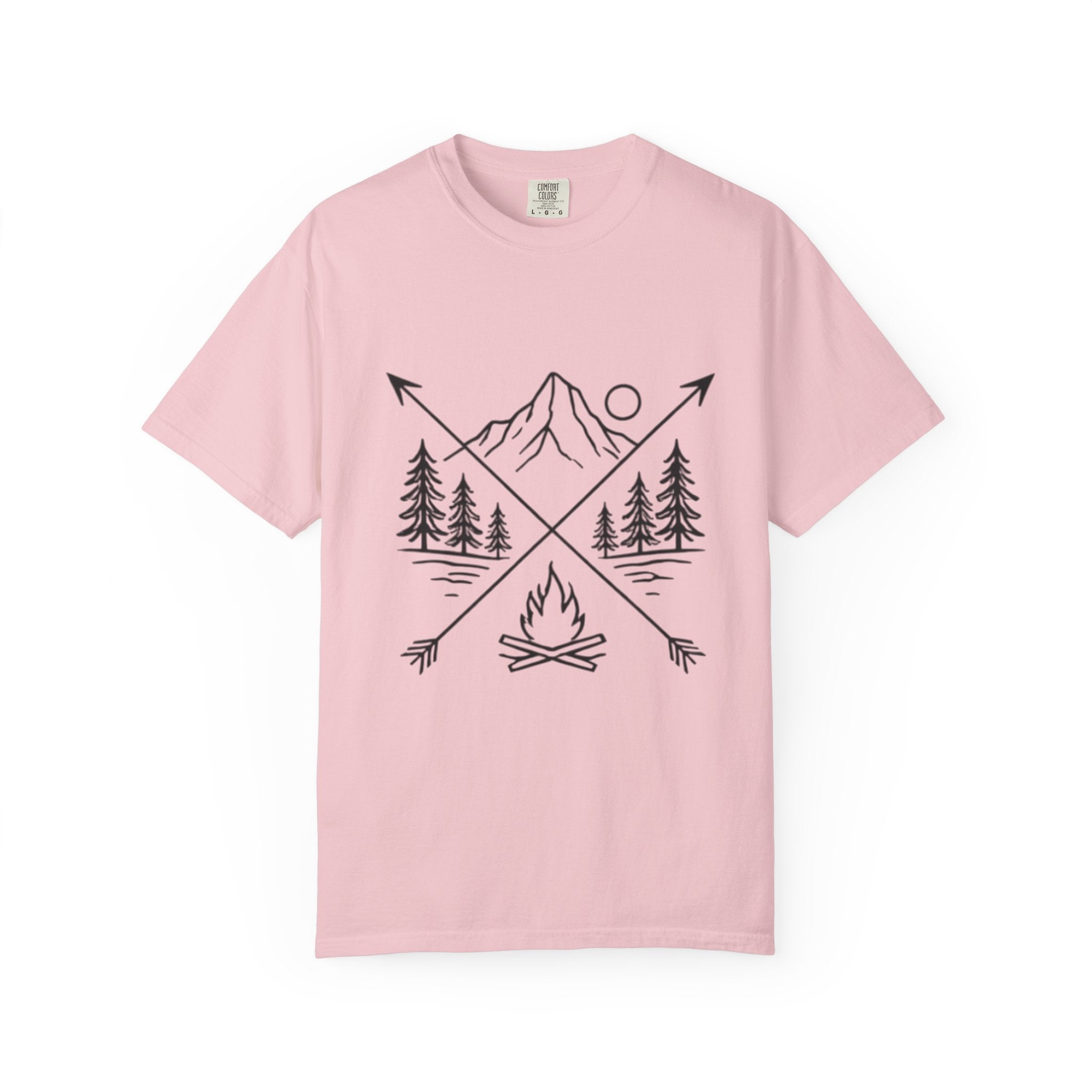 Campfire Mountain T-Shirt | Outdoor Adventure Tee with Arrows & Pines