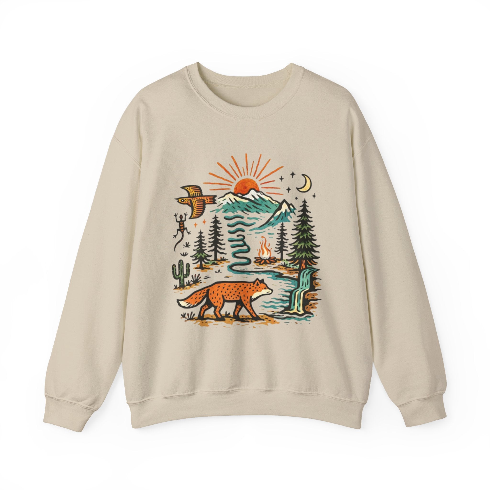 Nature Scene Crewneck Sweatshirt | Desert to Mountain Wildlife Graphic