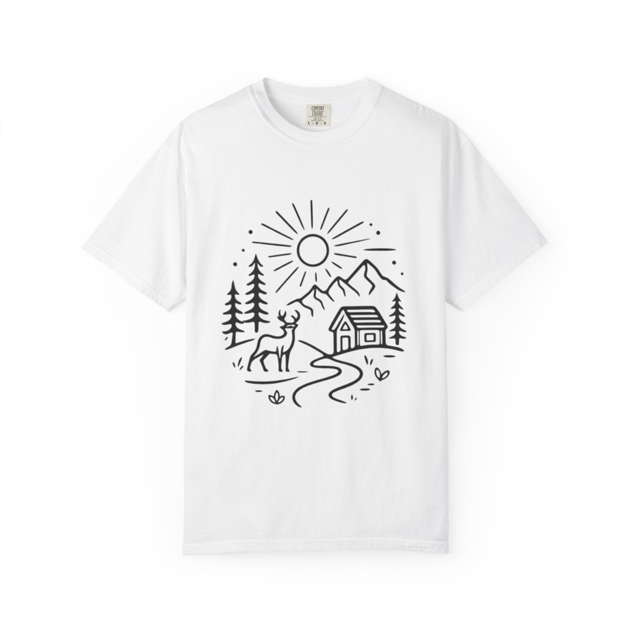 Mountain Deer Line Art Camping T-Shirt