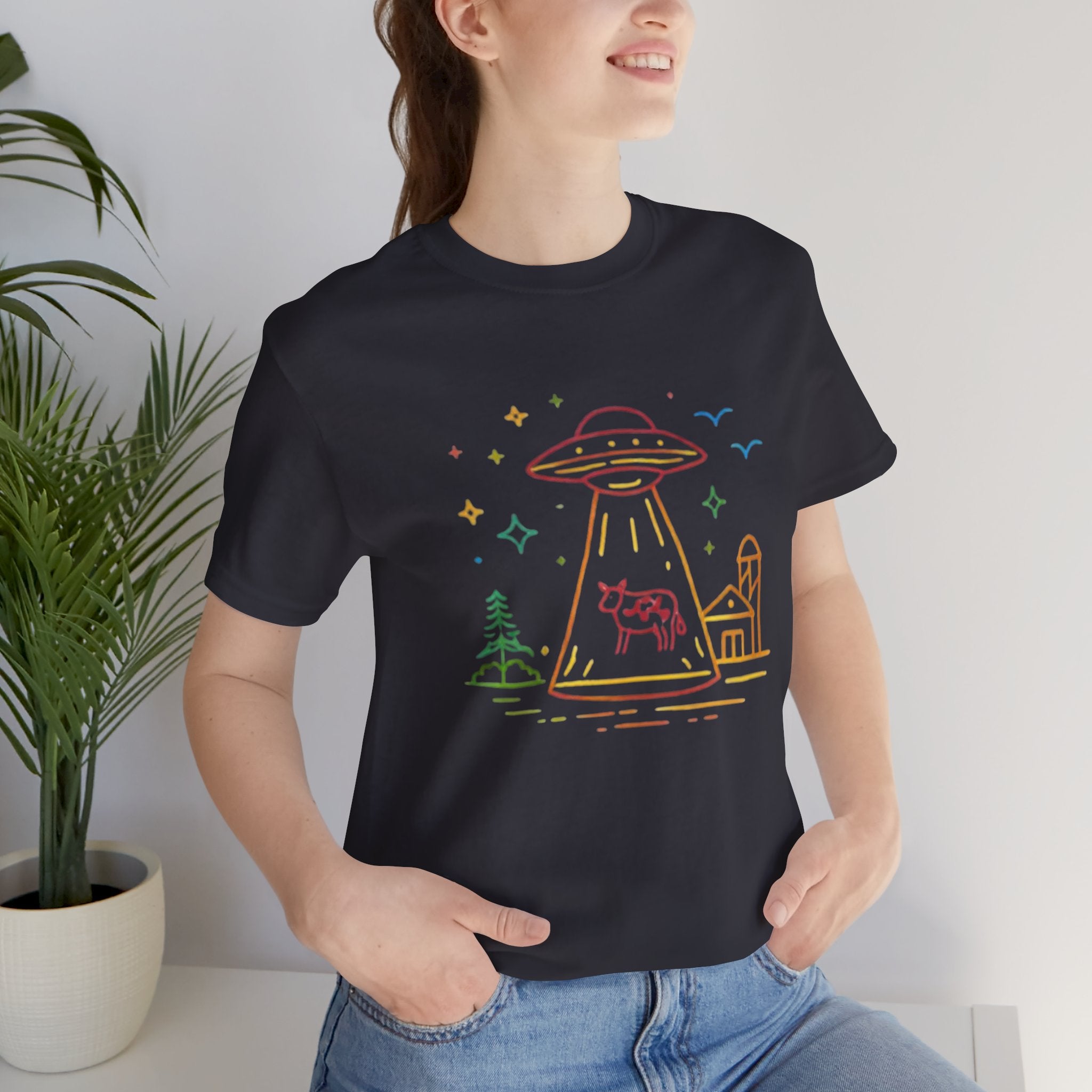 Alien Cow Abduction T-Shirt | Cute Pastel UFO Farm Graphic Tee