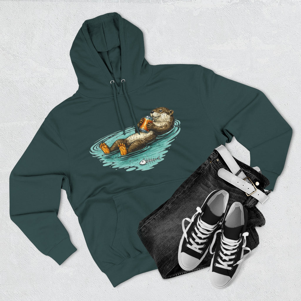 Otter Floating Graphic Hoodie | Relaxing Sea Otter with Beer Pullover