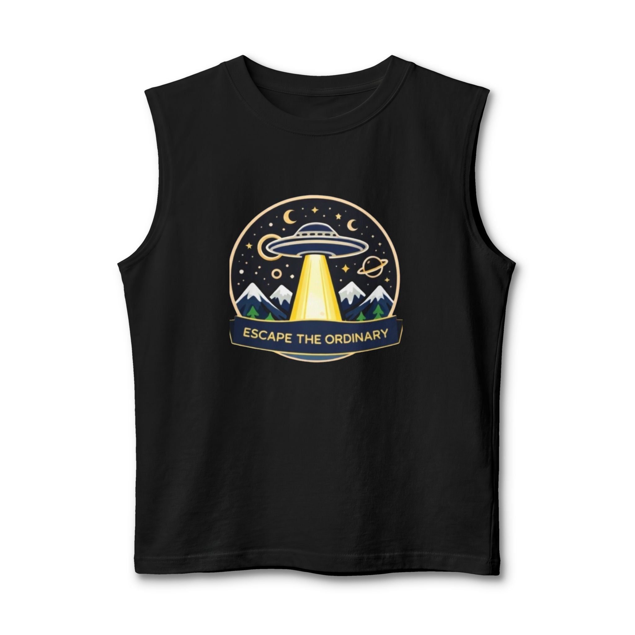 Escape the Ordinary UFO Tank Top | Adventure Graphic Muscle Tee