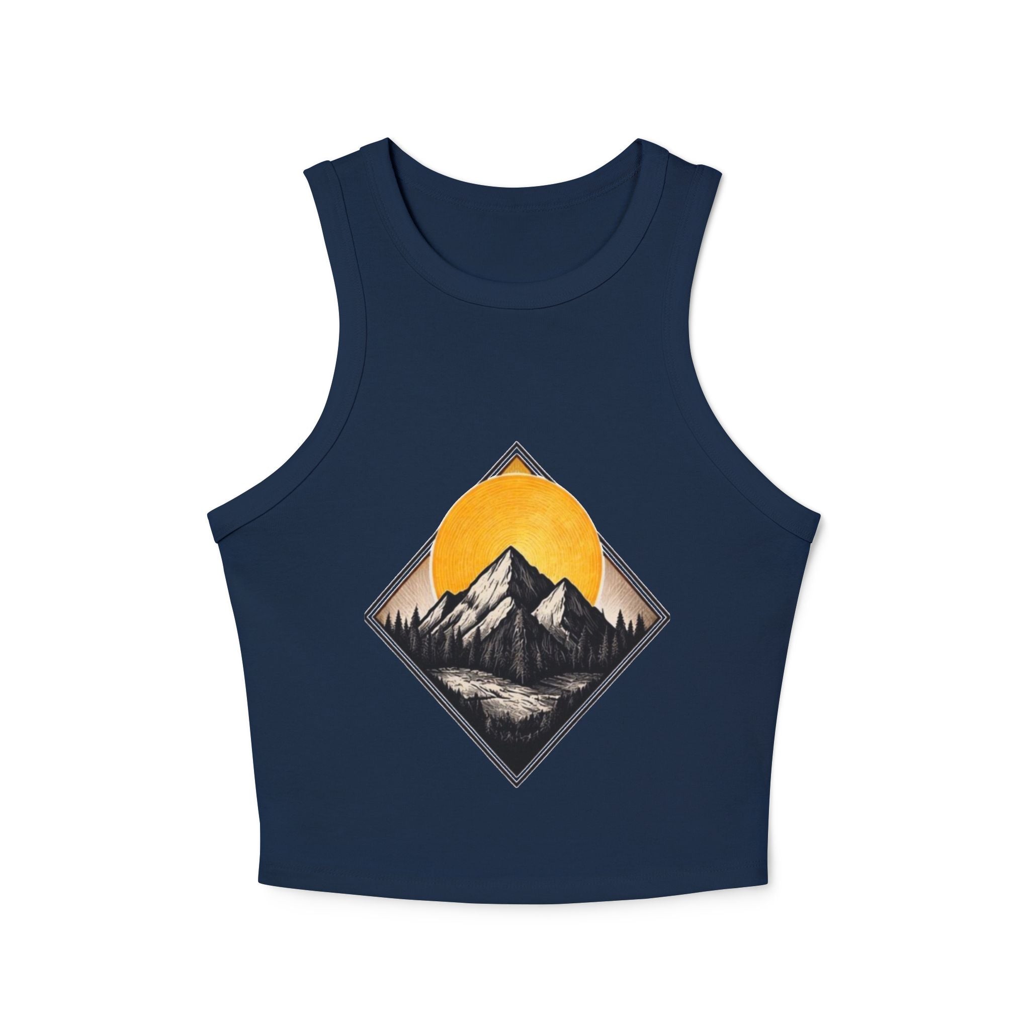 Womens Racer Tank Top | Mountain Sunset Graphic Crop Top