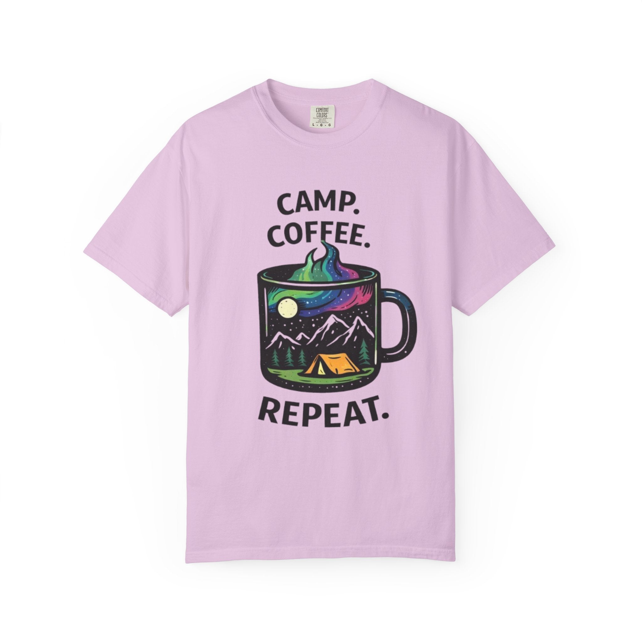 Camp Coffee Repeat T-Shirt | Camping Mug Graphic Tee