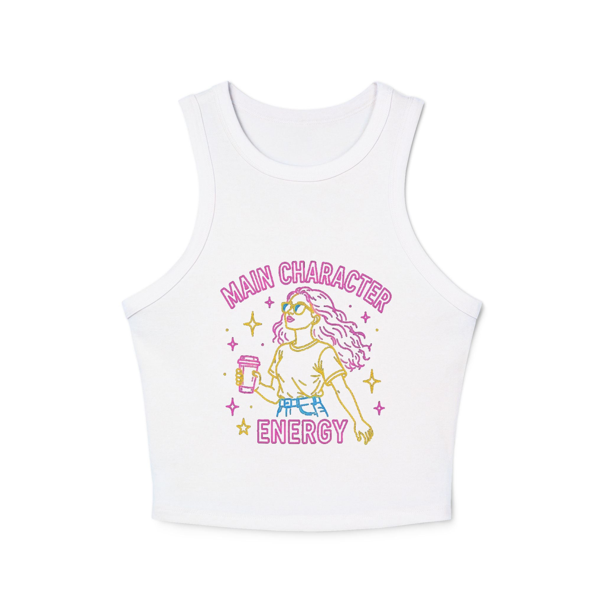 Main Character Energy Crop Tank Top | Womens Graphic Rib Racer
