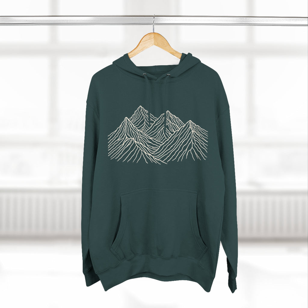 Mountain Linework Fleece Hoodie | Three Panel Mountain Landscape Design