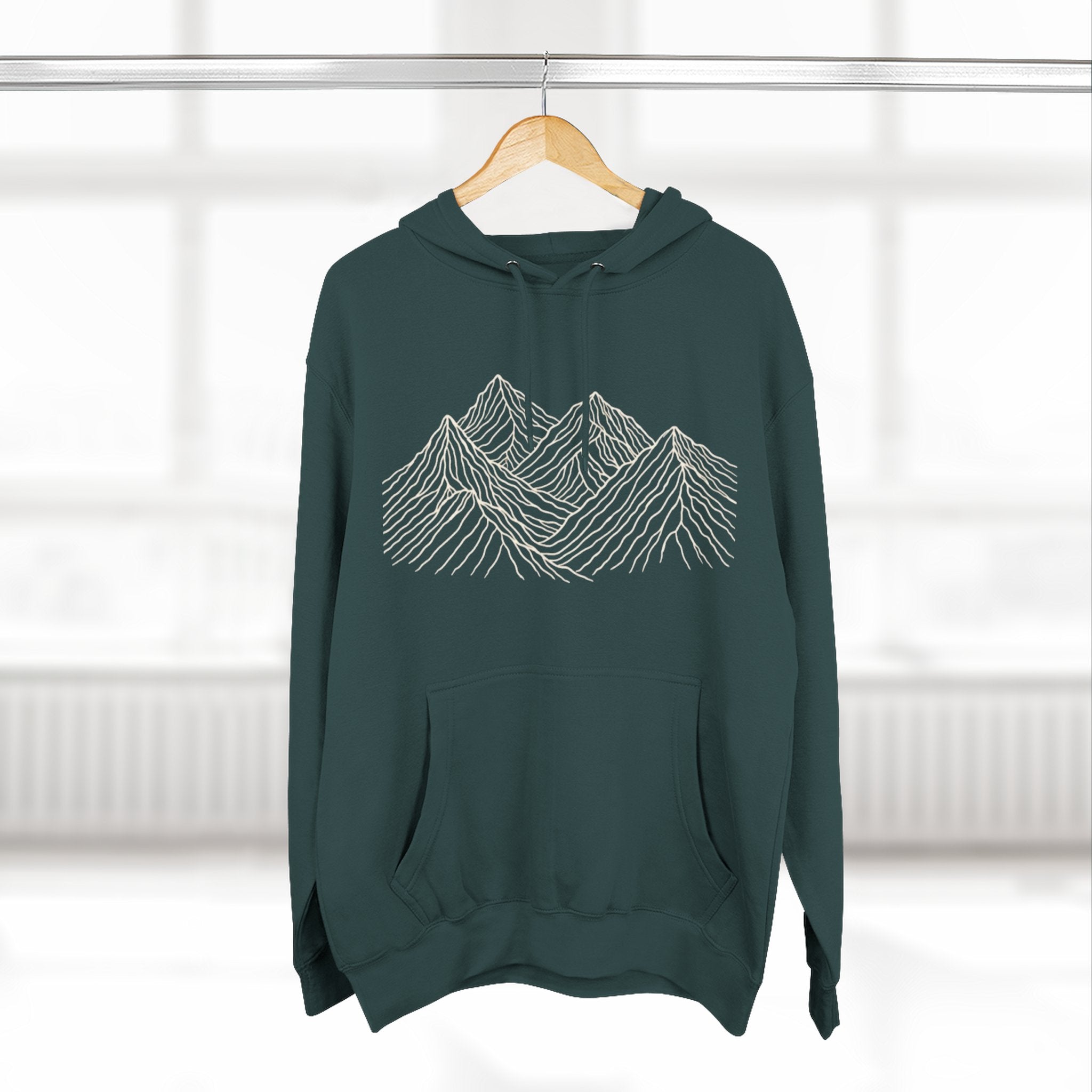 Mountain Linework Fleece Hoodie | Three Panel Mountain Landscape Design